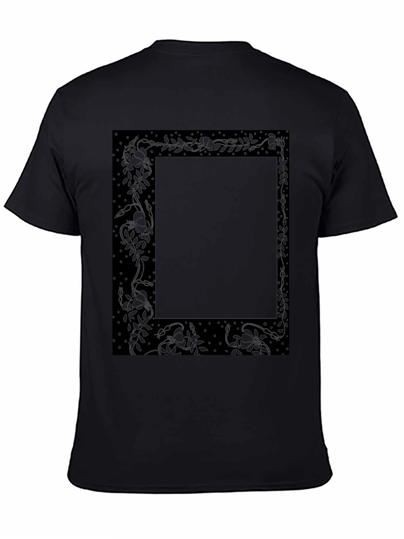 Elegant Floral Frame Black T-Shirt