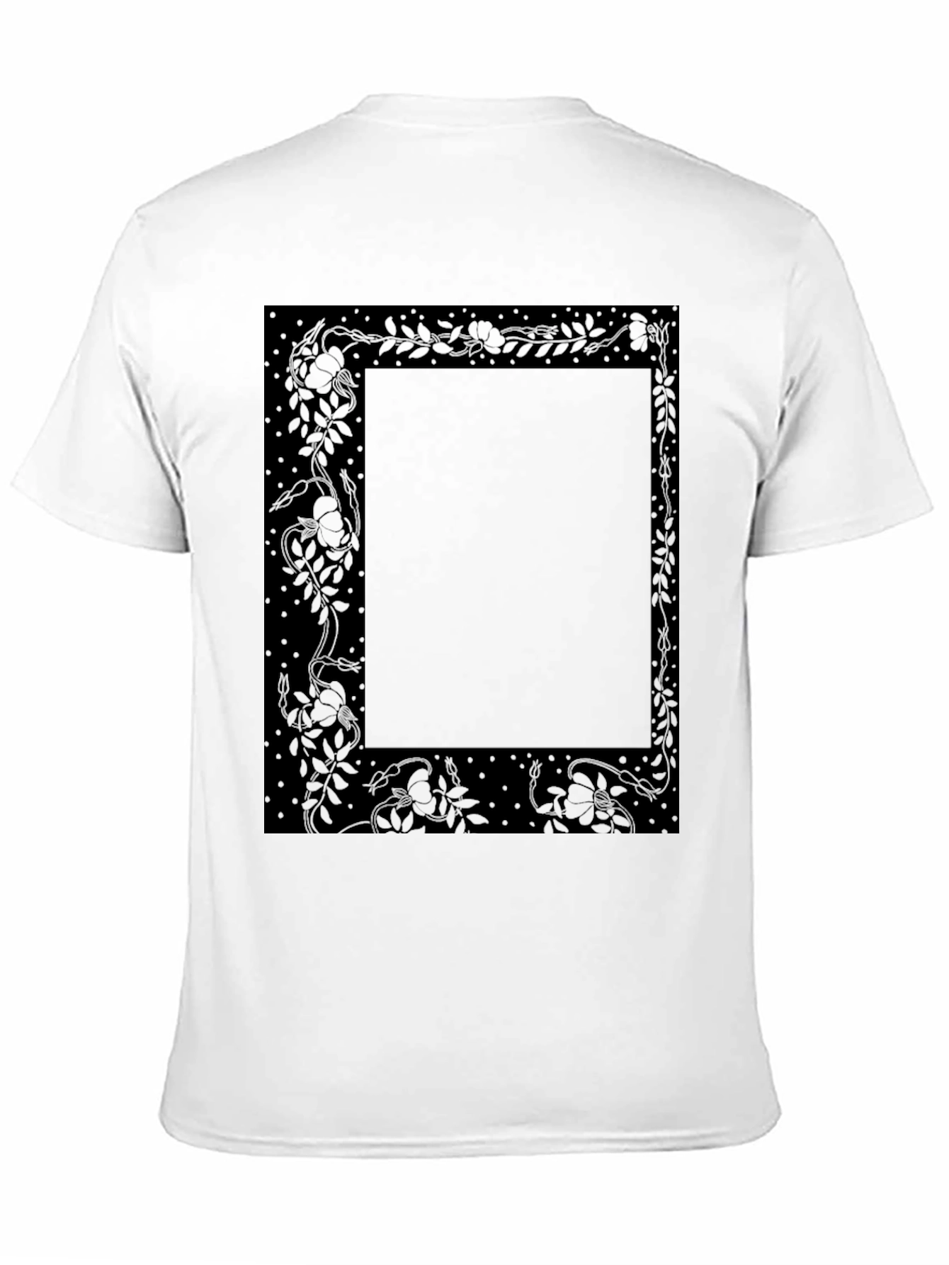 Elegant Floral Frame Black T-Shirt