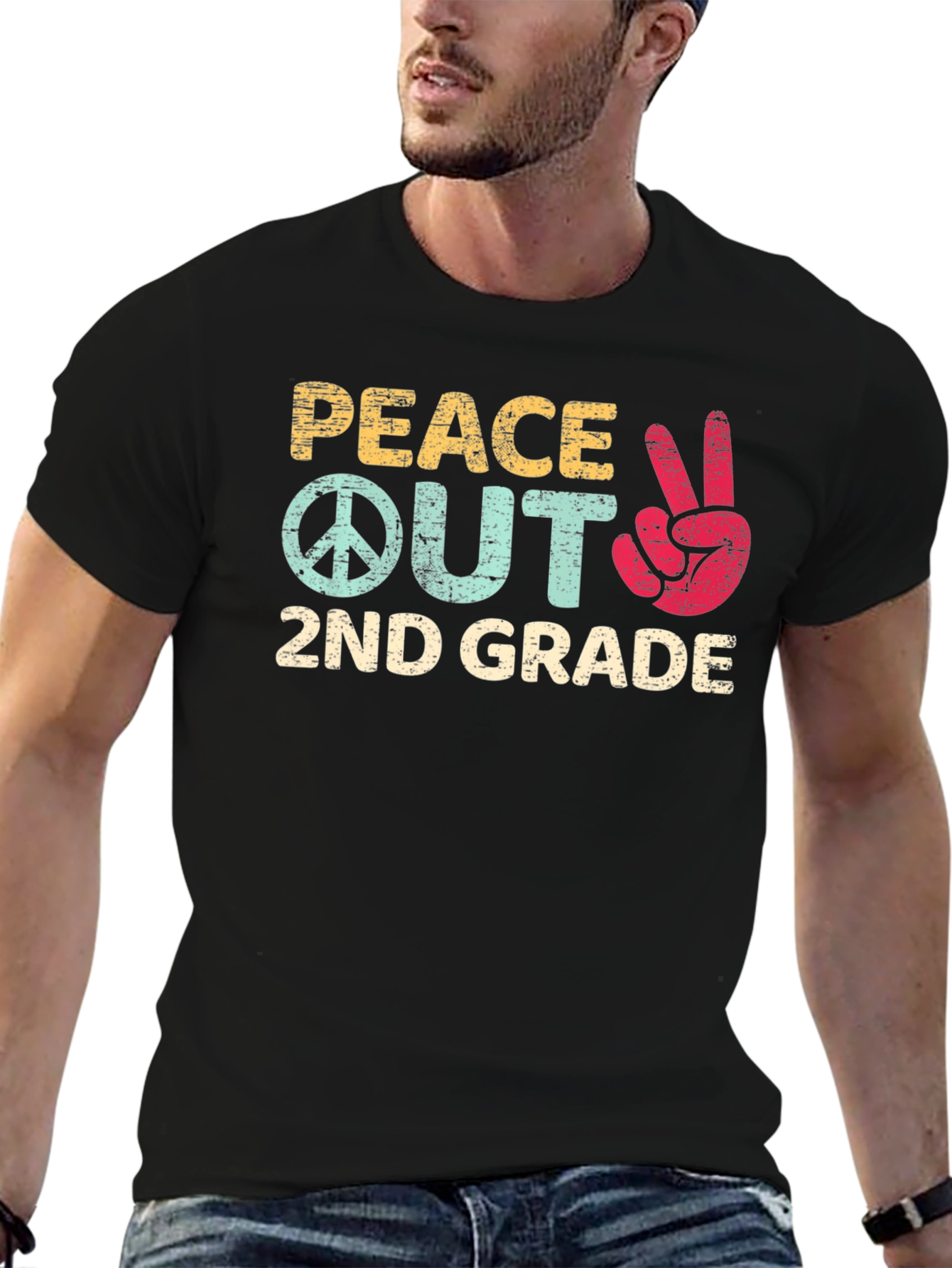 Peace Out 2nd Grade Black T-Shirt
