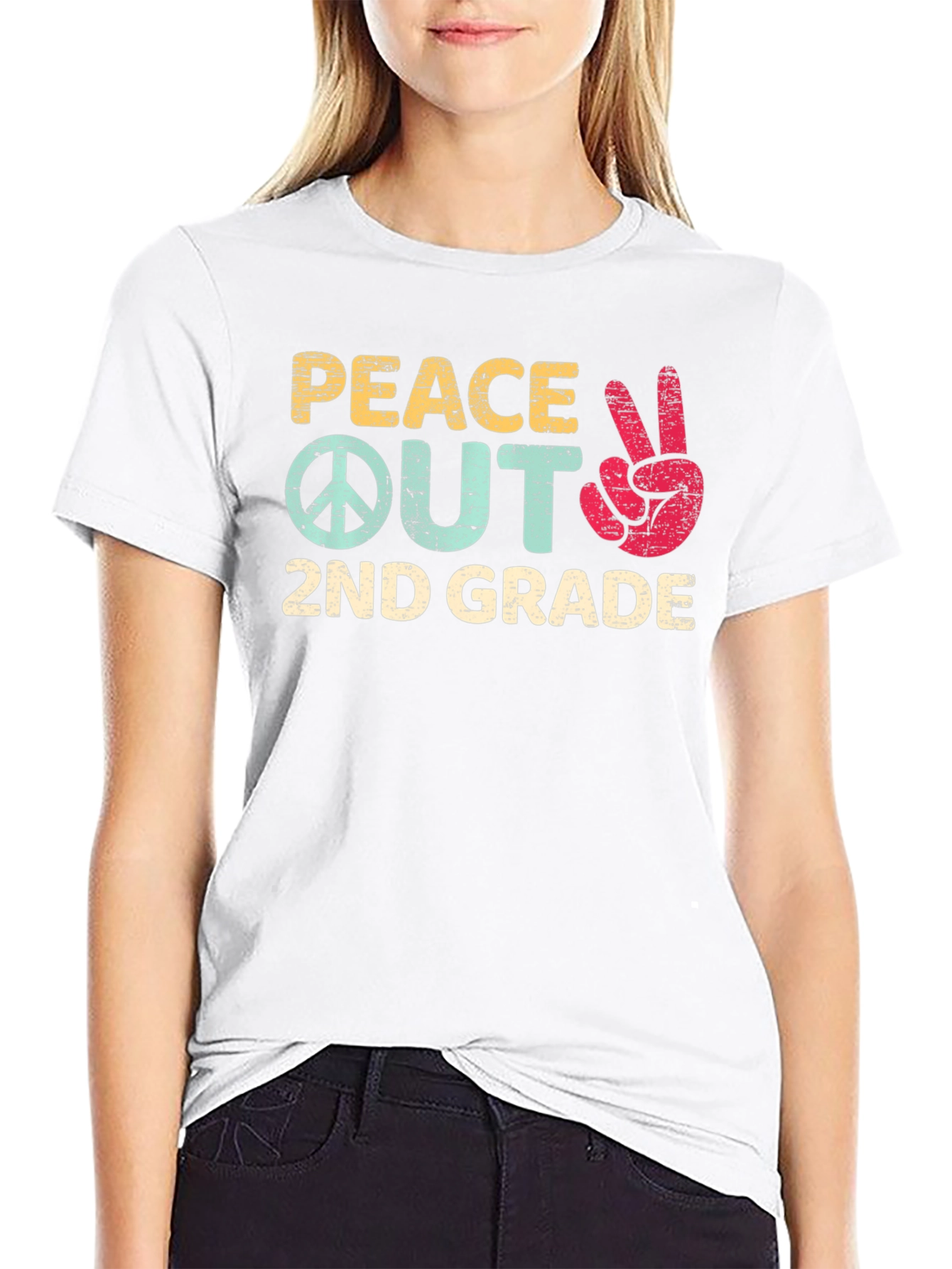 Peace Out 2nd Grade Black T-Shirt