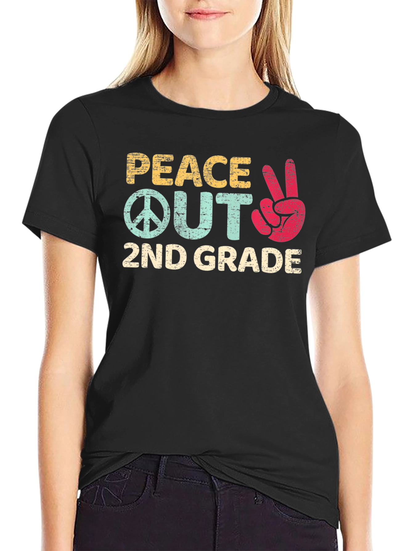 Peace Out 2nd Grade Black T-Shirt