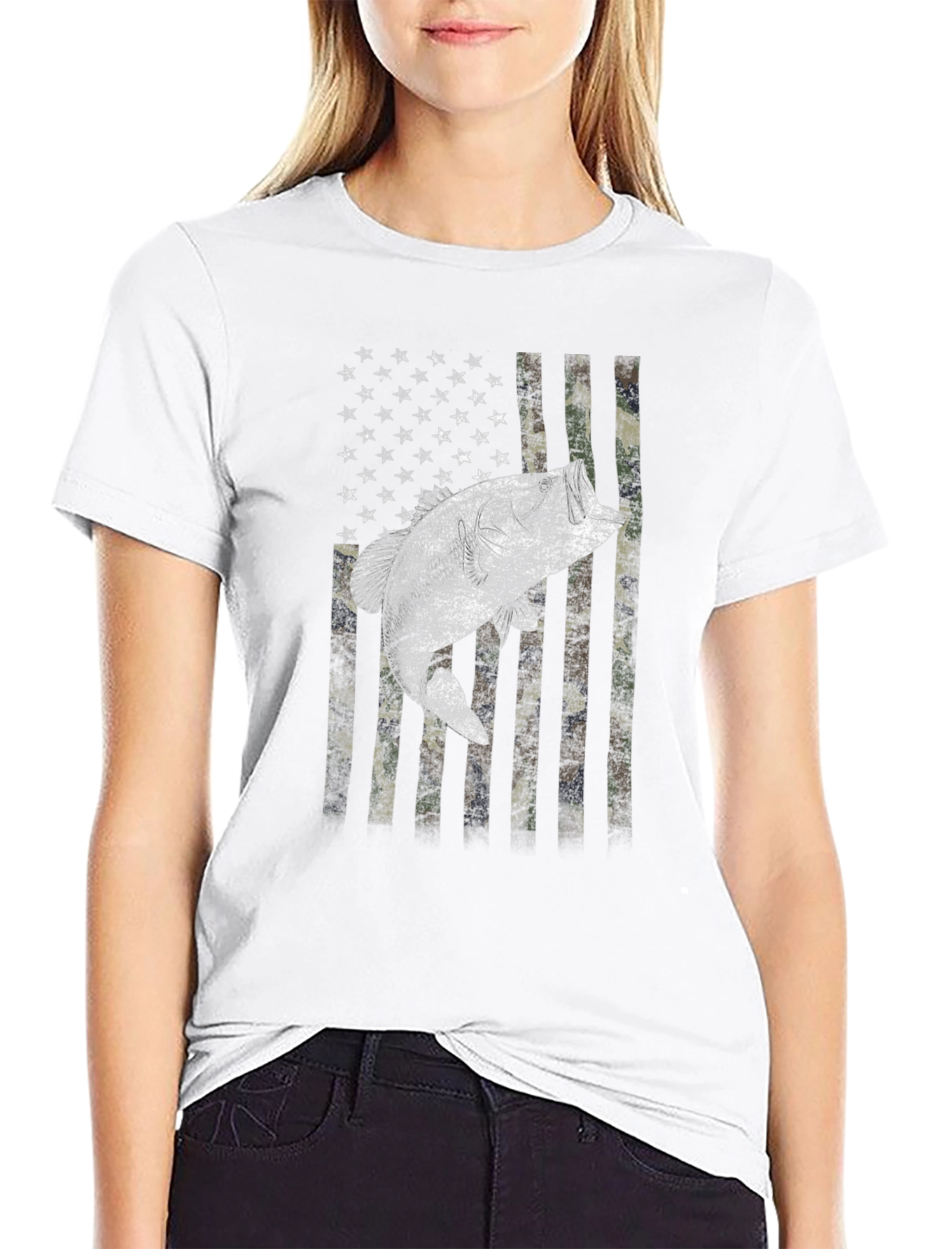 American Flag Bass Camo Mens T-Shirt