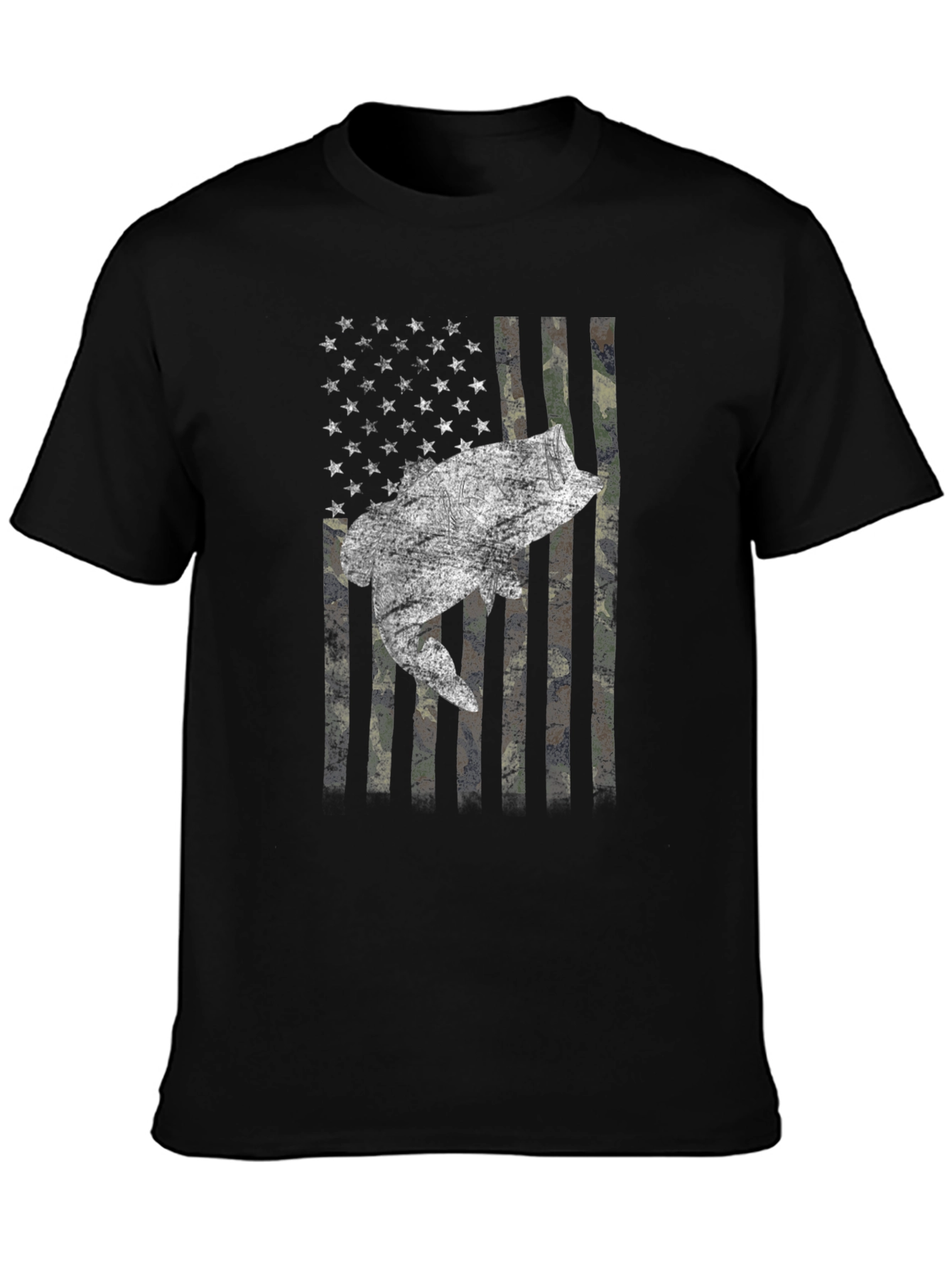 American Flag Bass Camo Mens T-Shirt