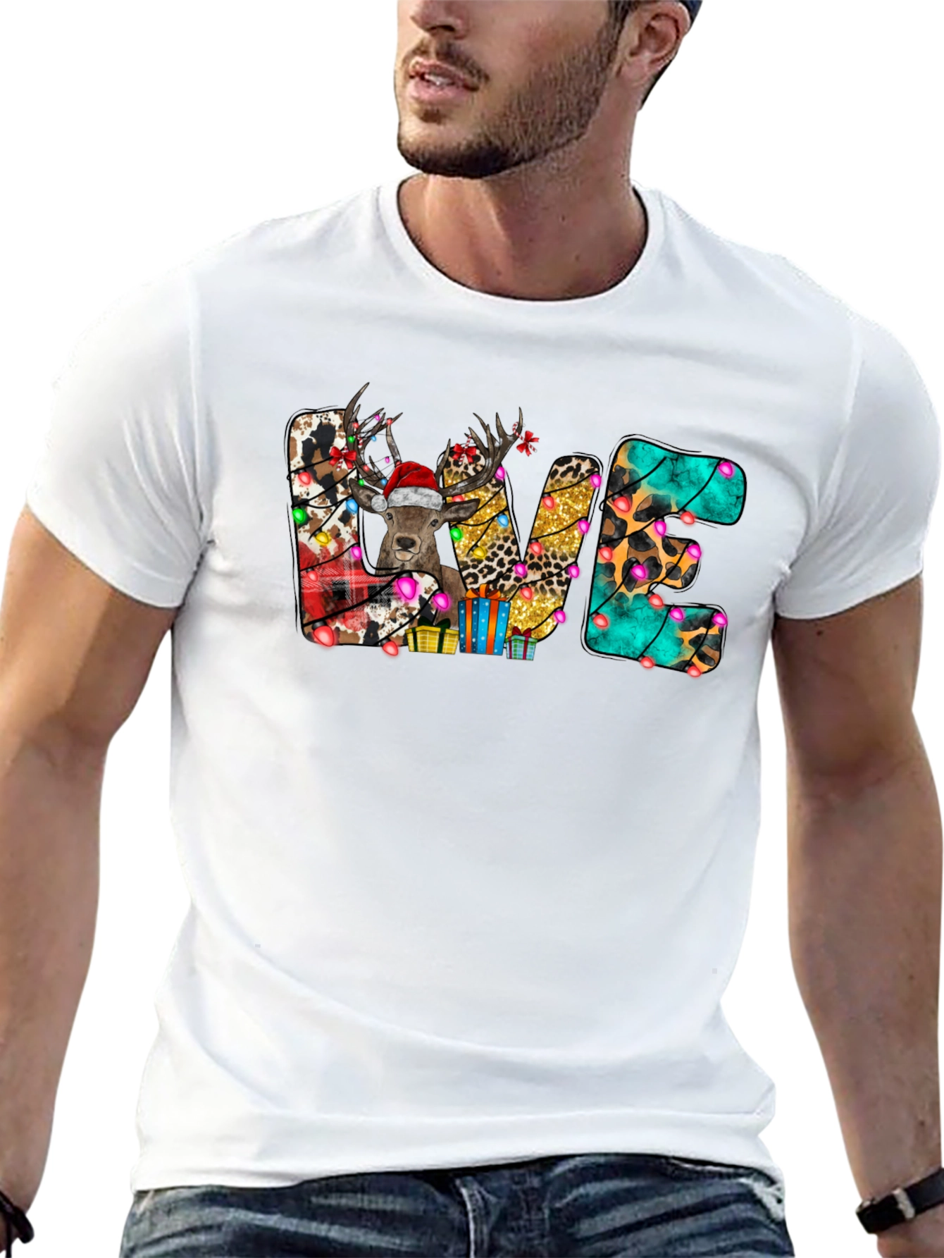 Festive Christmas LOVE Deer Graphic Tee