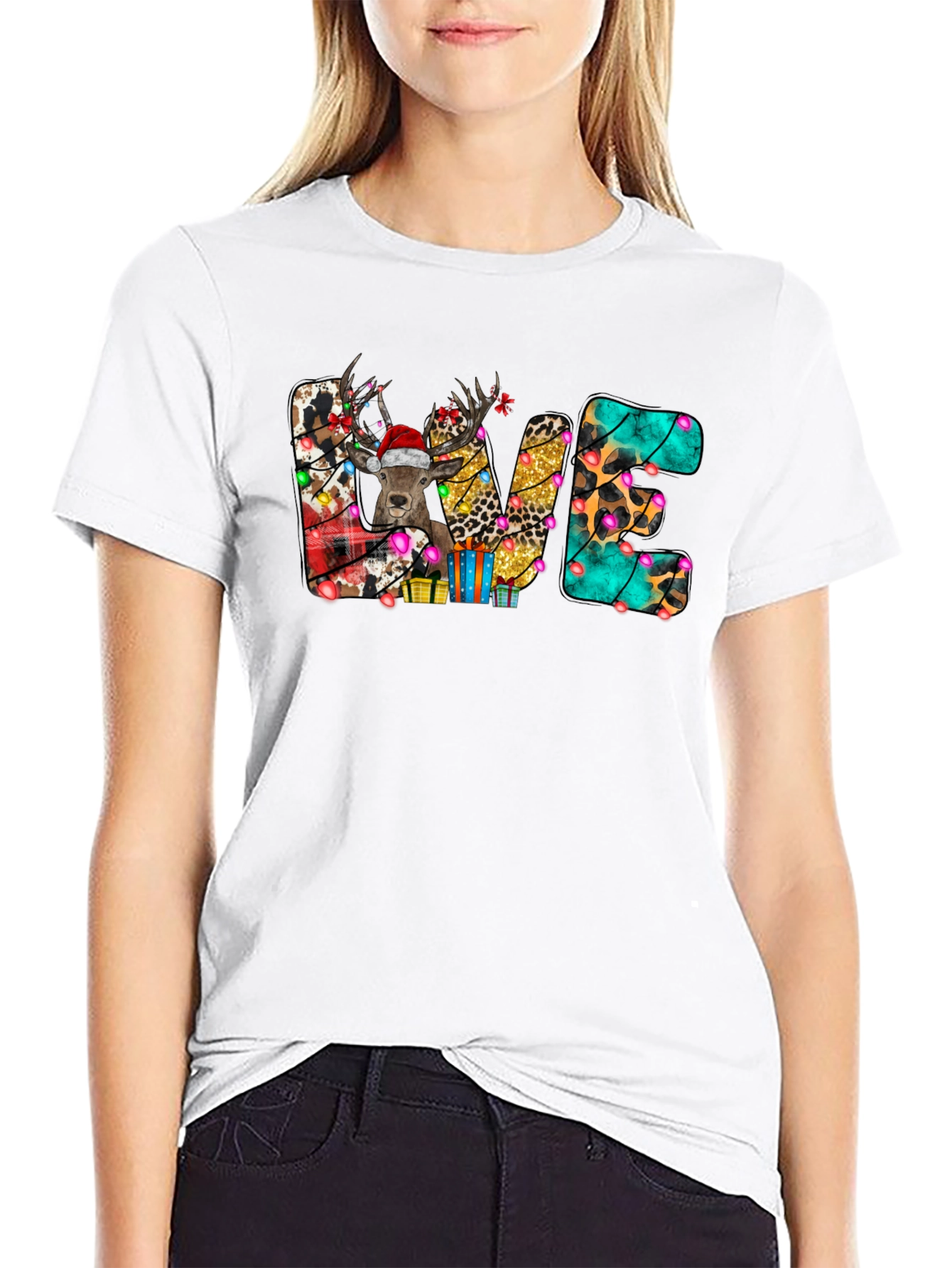 Festive Christmas LOVE Deer Graphic Tee