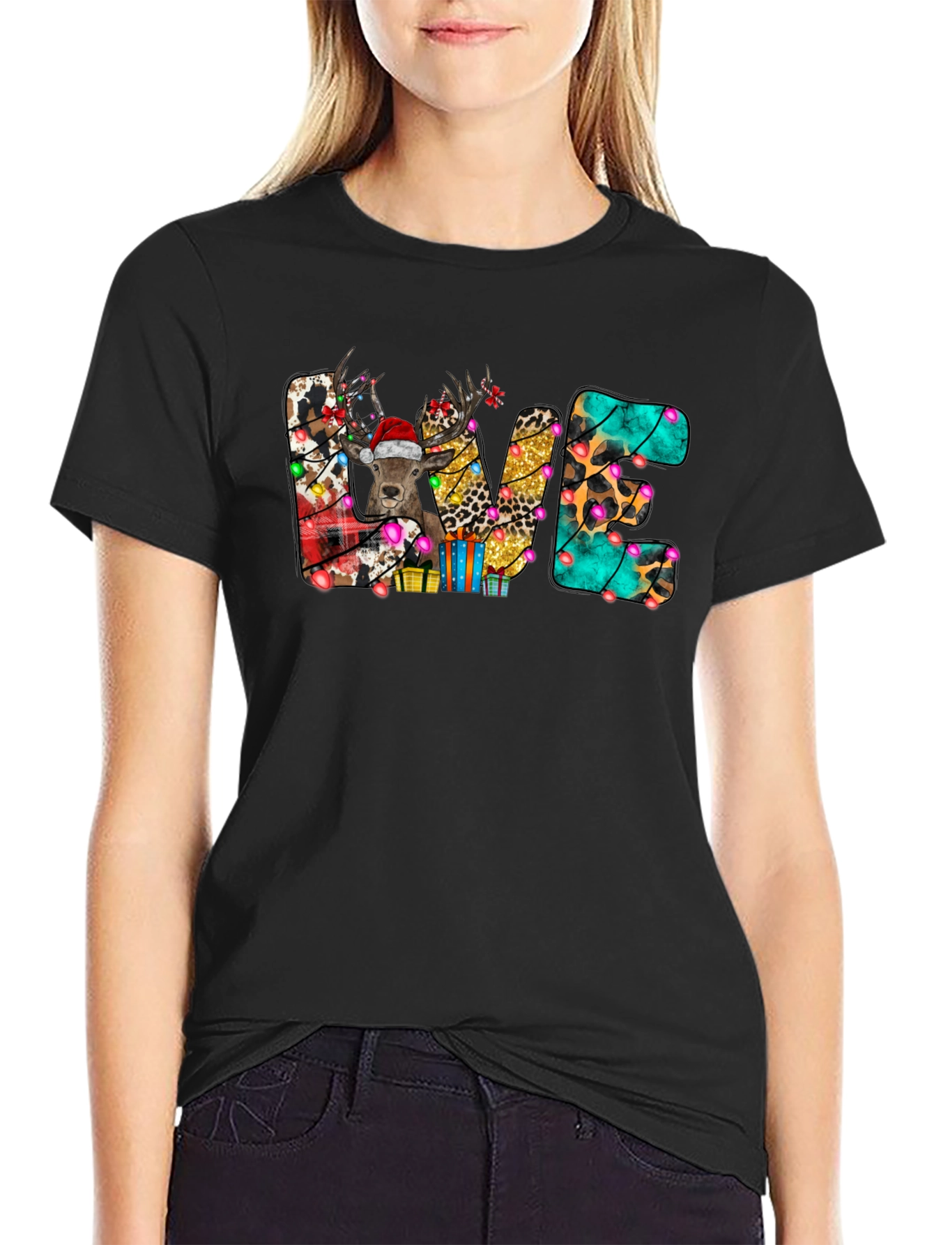Festive Christmas LOVE Deer Graphic Tee