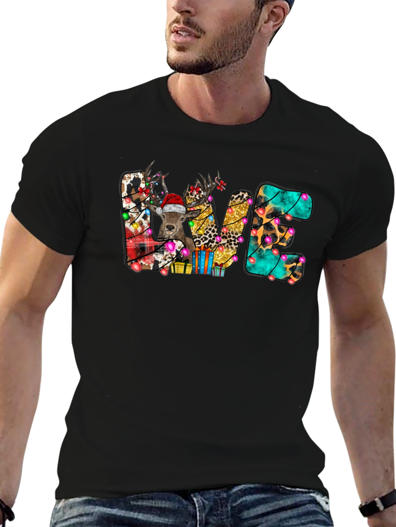 Festive Christmas LOVE Deer Graphic Tee
