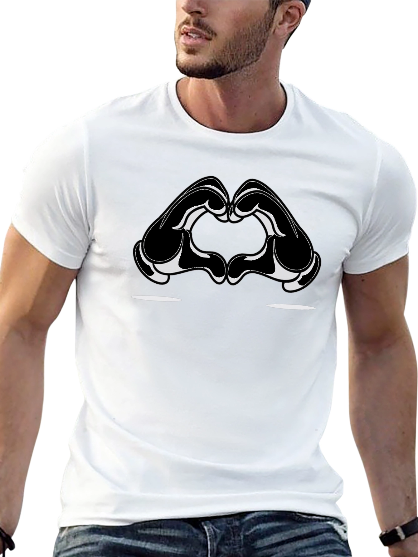 Heart Hands Graphic Tee - Stylish Black Cotton T-Shirt