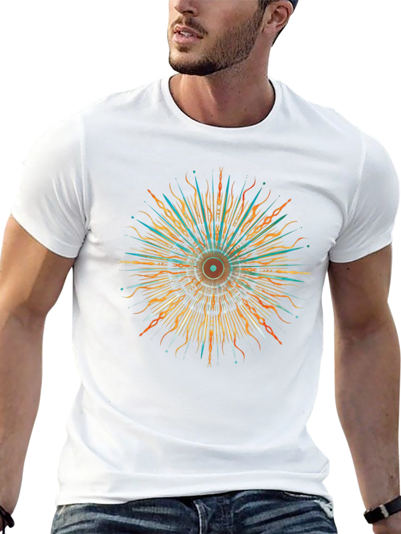 Abstract Sunburst Graphic Black T-Shirt