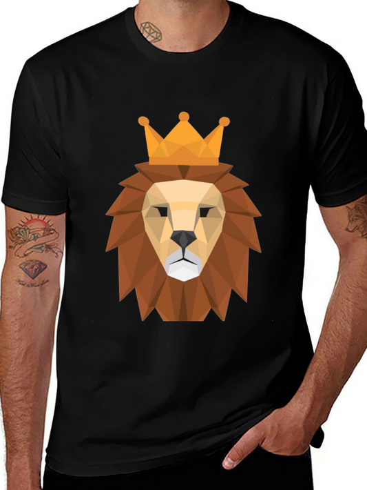 Geometric Lion King Graphic Tee - Modern Style