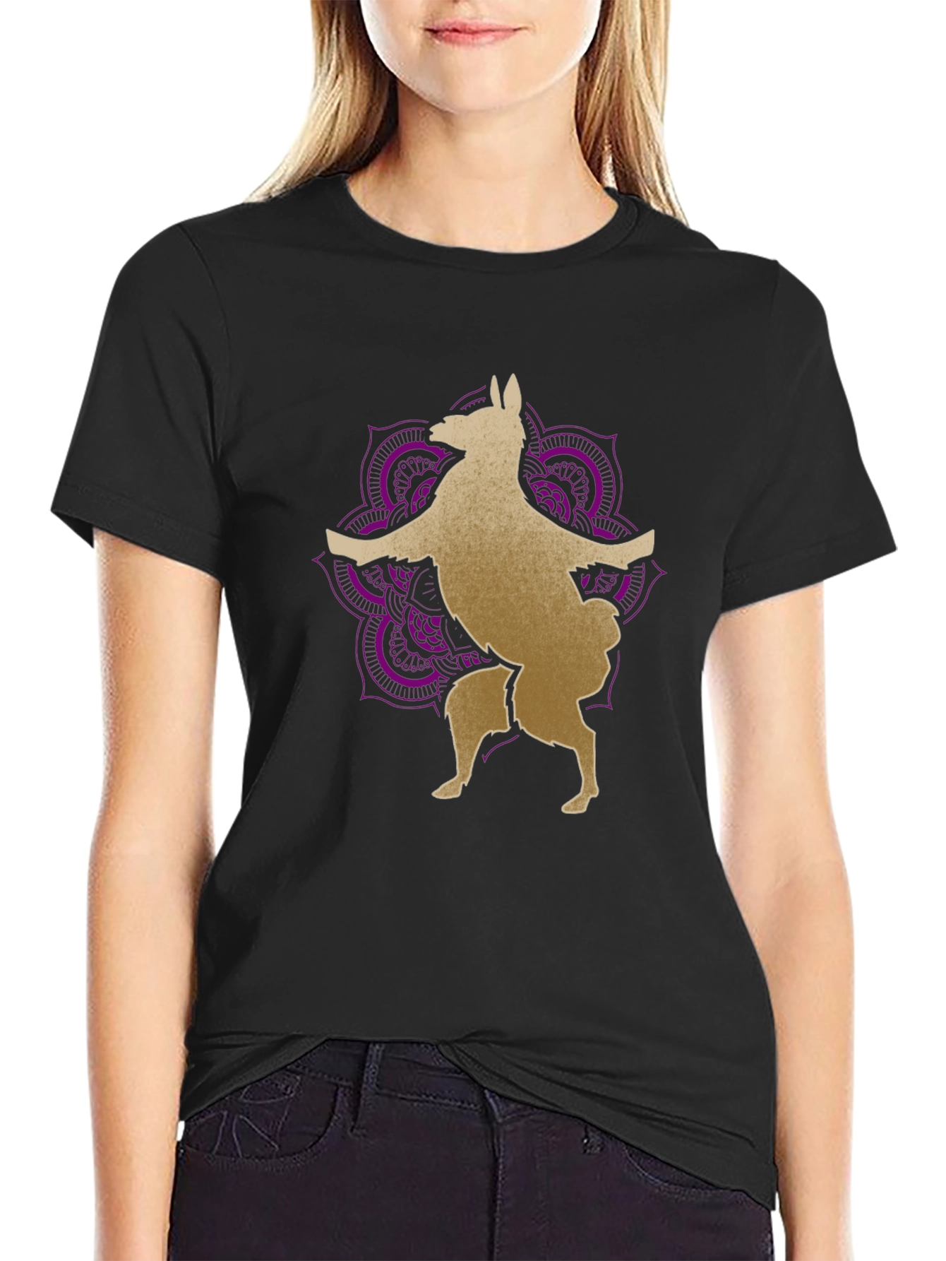Llama Mandala Graphic Tee - Black