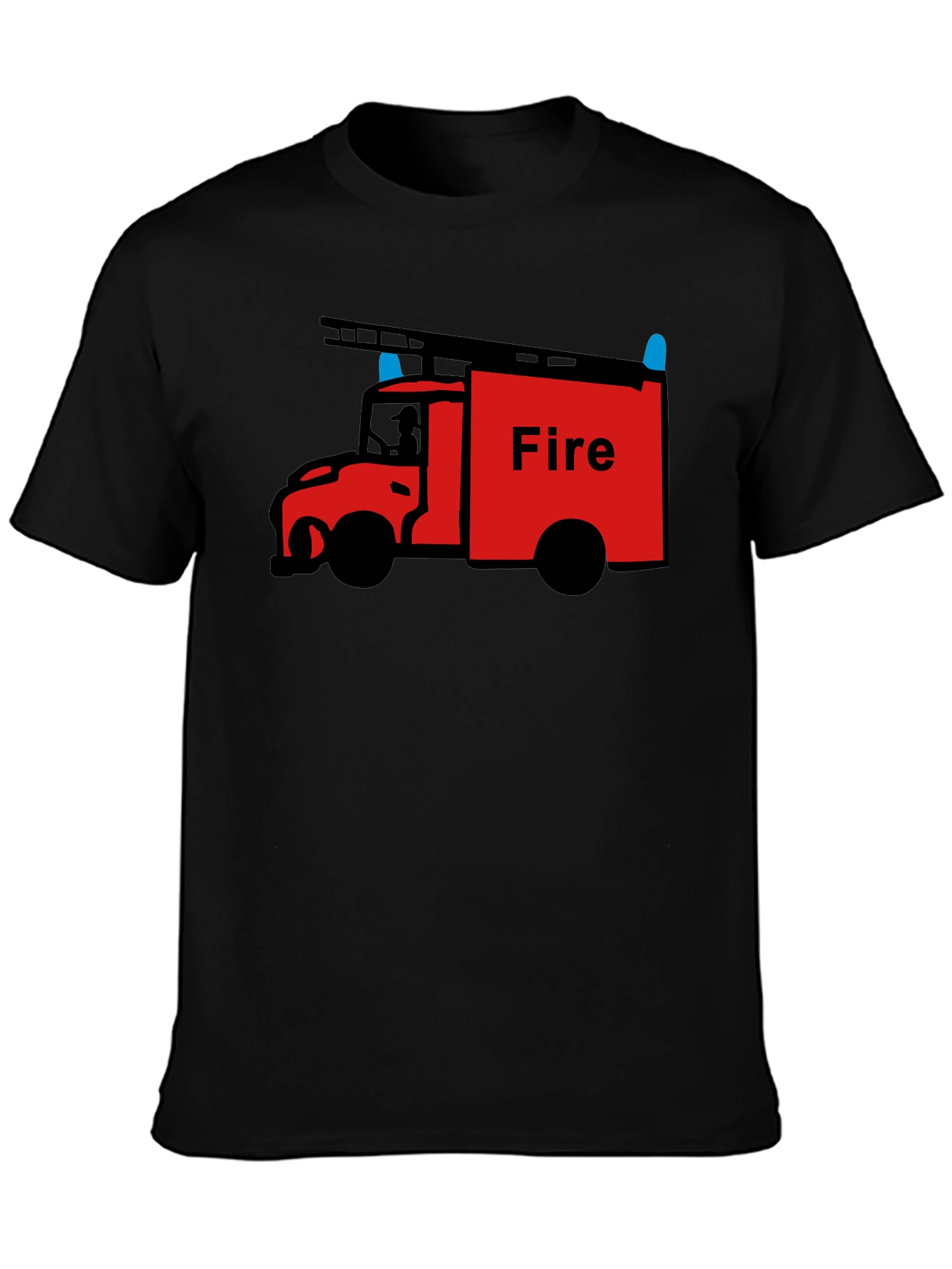 Fire Truck Graphic Tee - Black Cotton T-Shirt