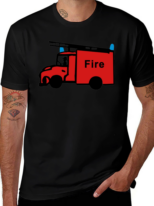 Fire Truck Graphic Tee - Black Cotton T-Shirt