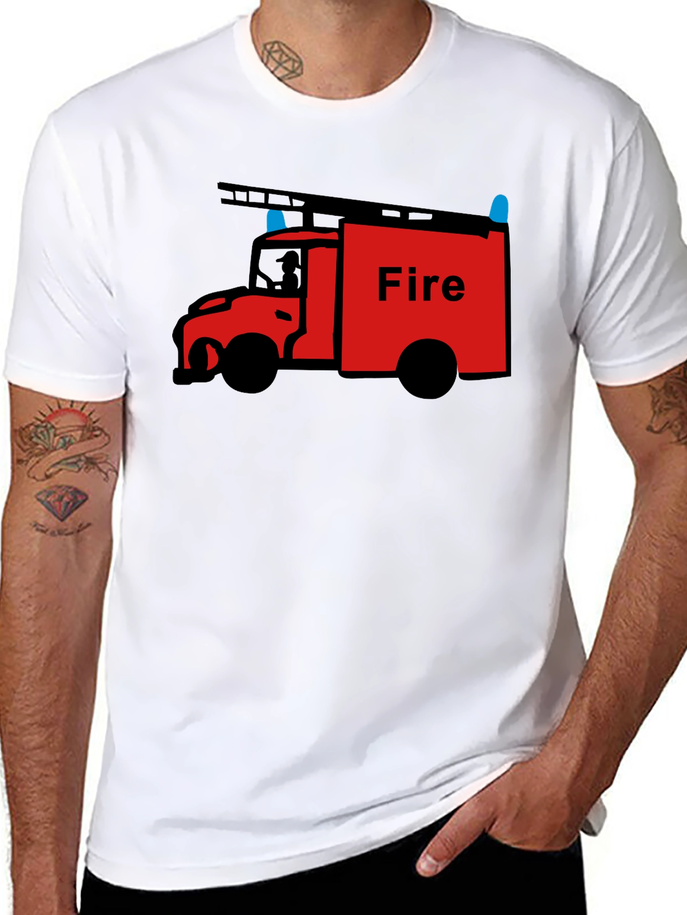 Fire Truck Graphic Tee - Black Cotton T-Shirt