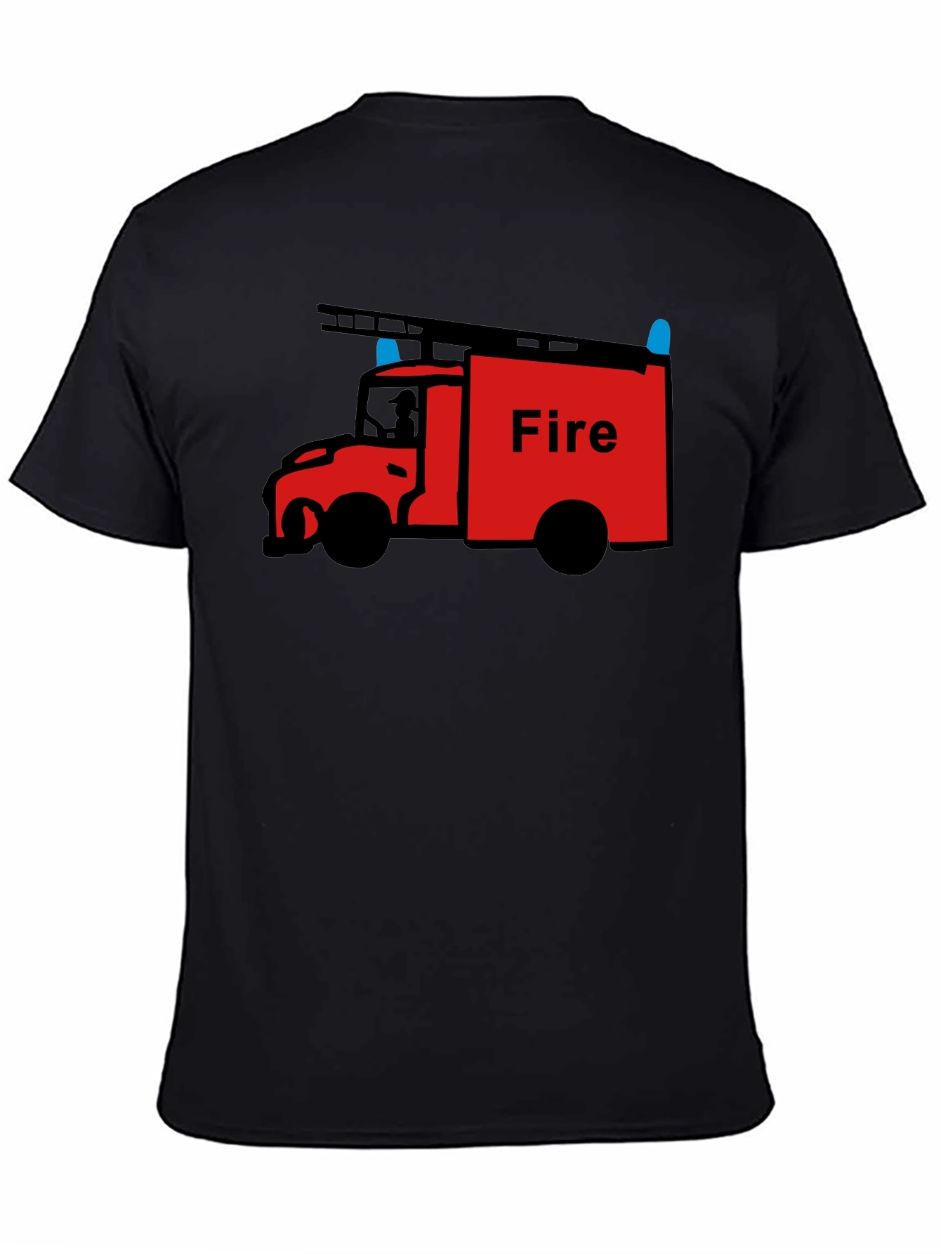 Fire Truck Graphic Tee - Black Cotton T-Shirt
