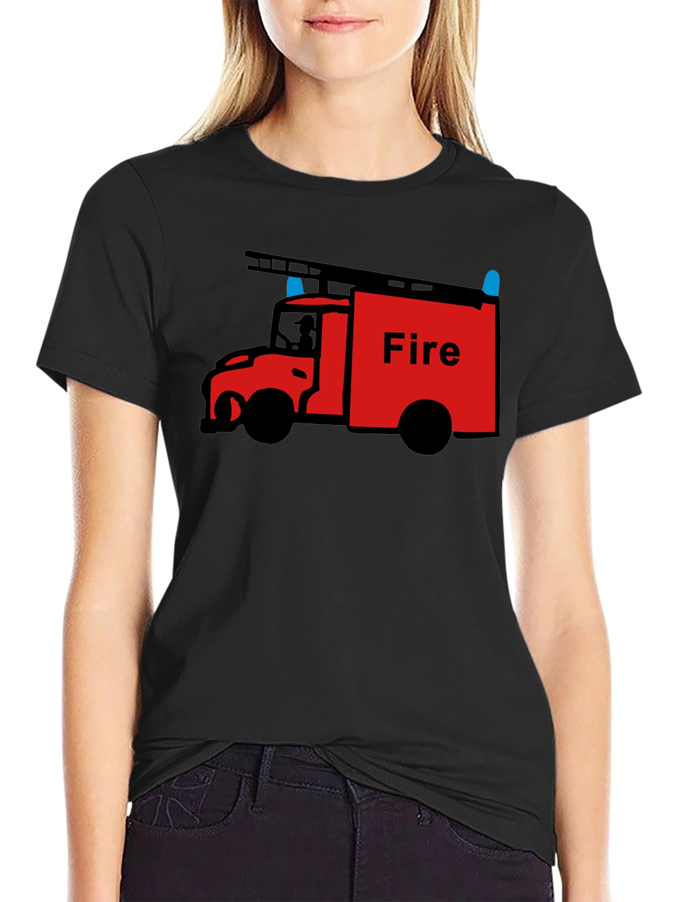Fire Truck Graphic Tee - Black Cotton T-Shirt