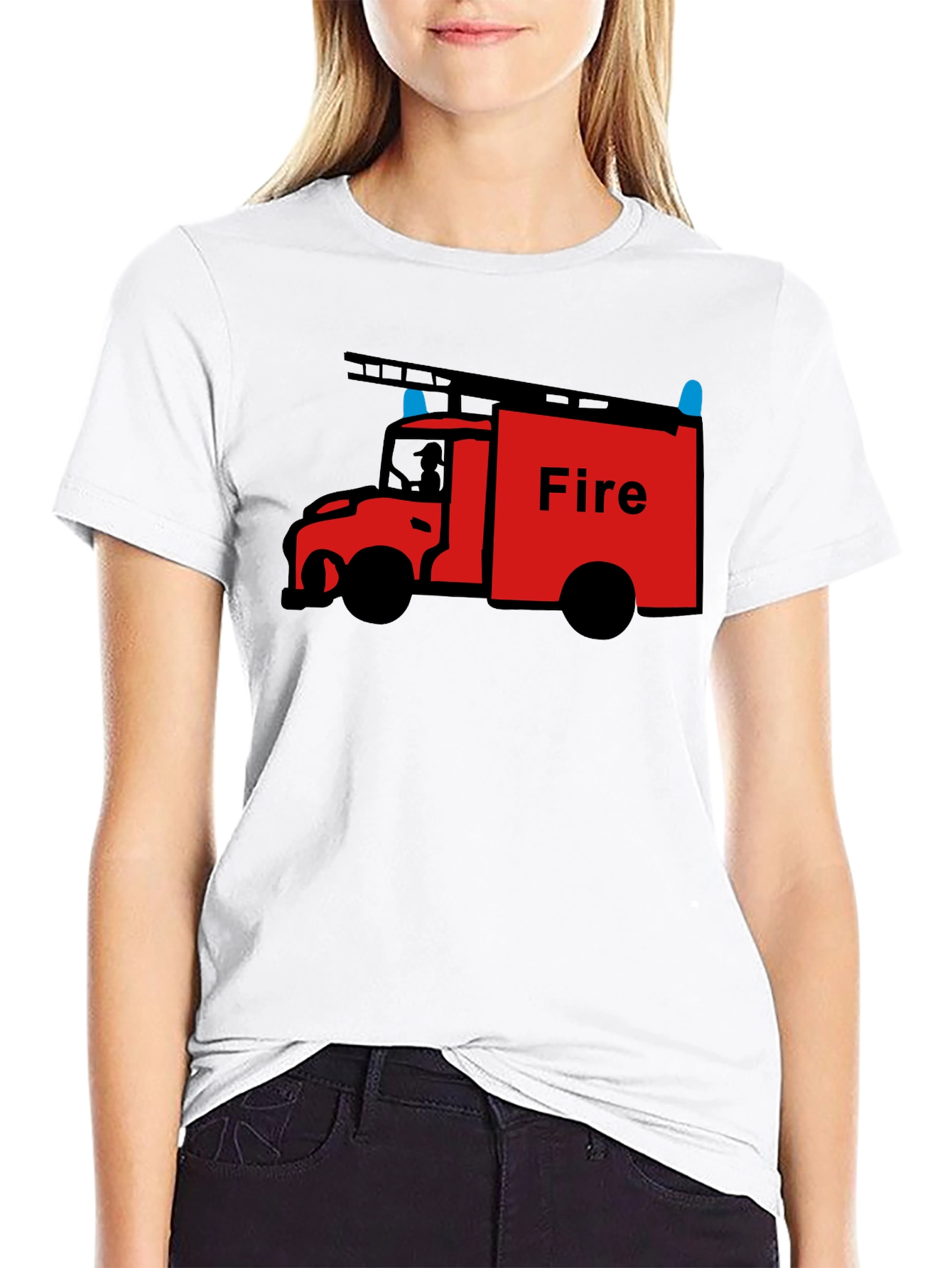 Fire Truck Graphic Tee - Black Cotton T-Shirt