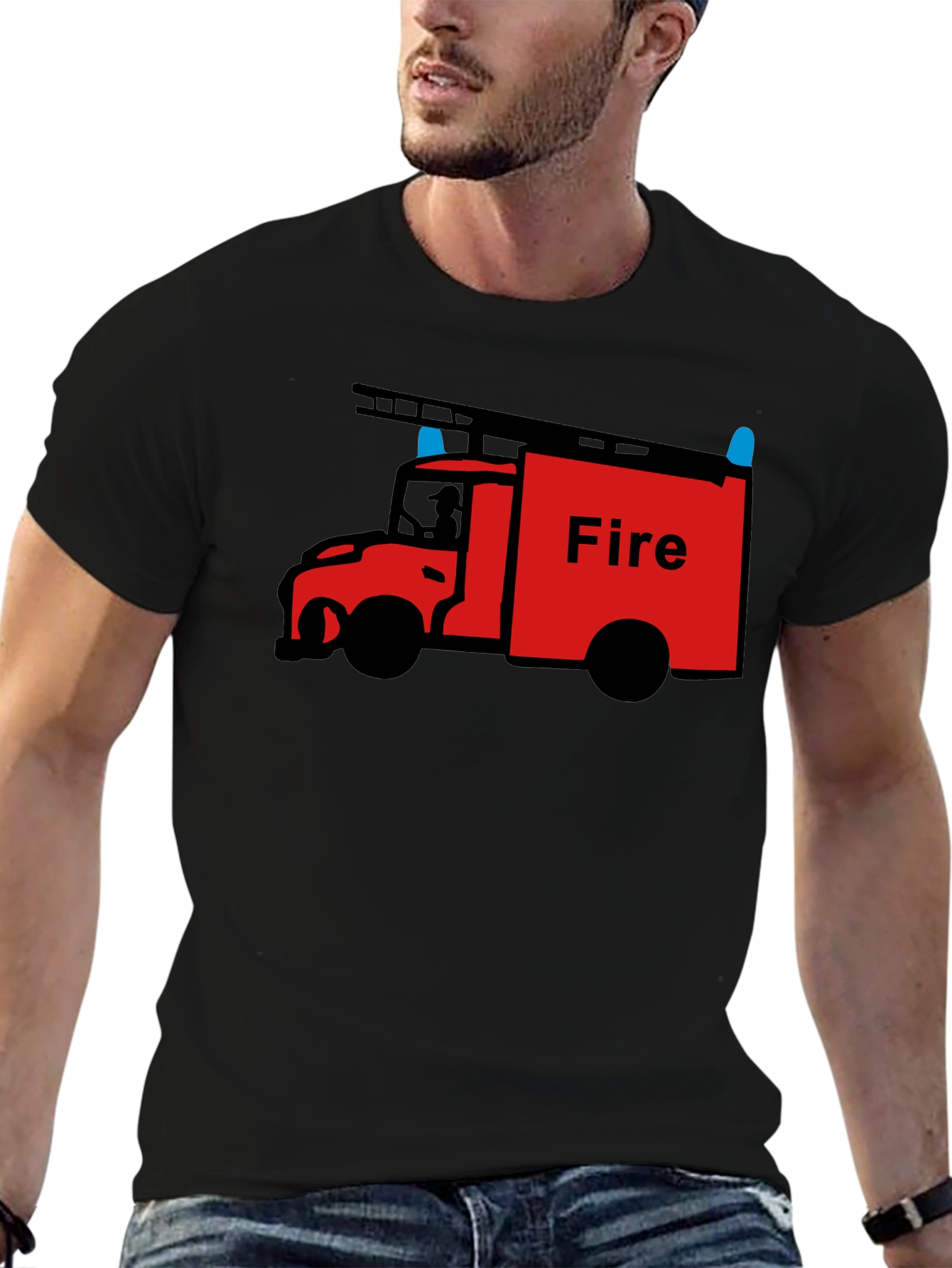 Fire Truck Graphic Tee - Black Cotton T-Shirt