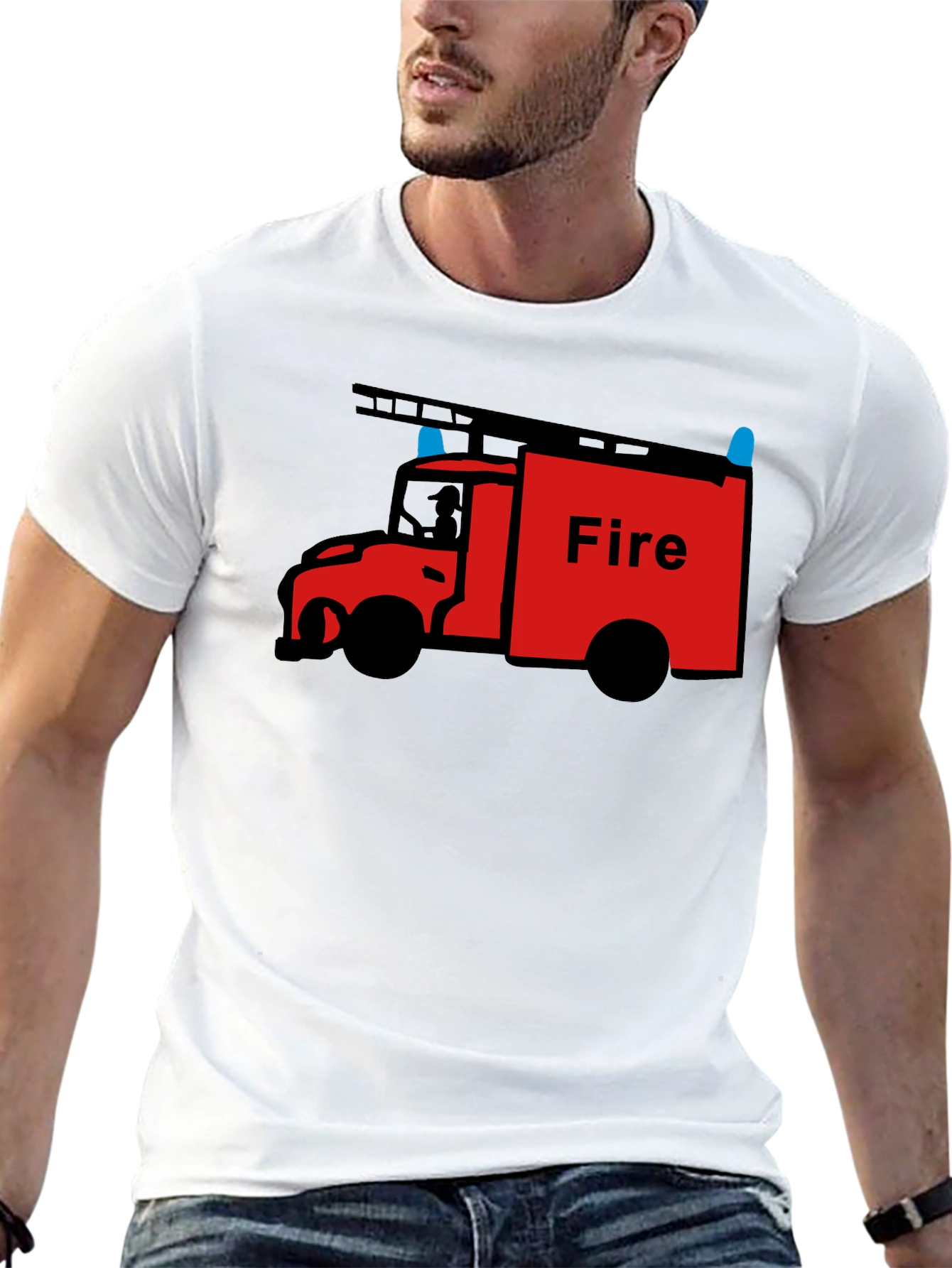 Fire Truck Graphic Tee - Black Cotton T-Shirt