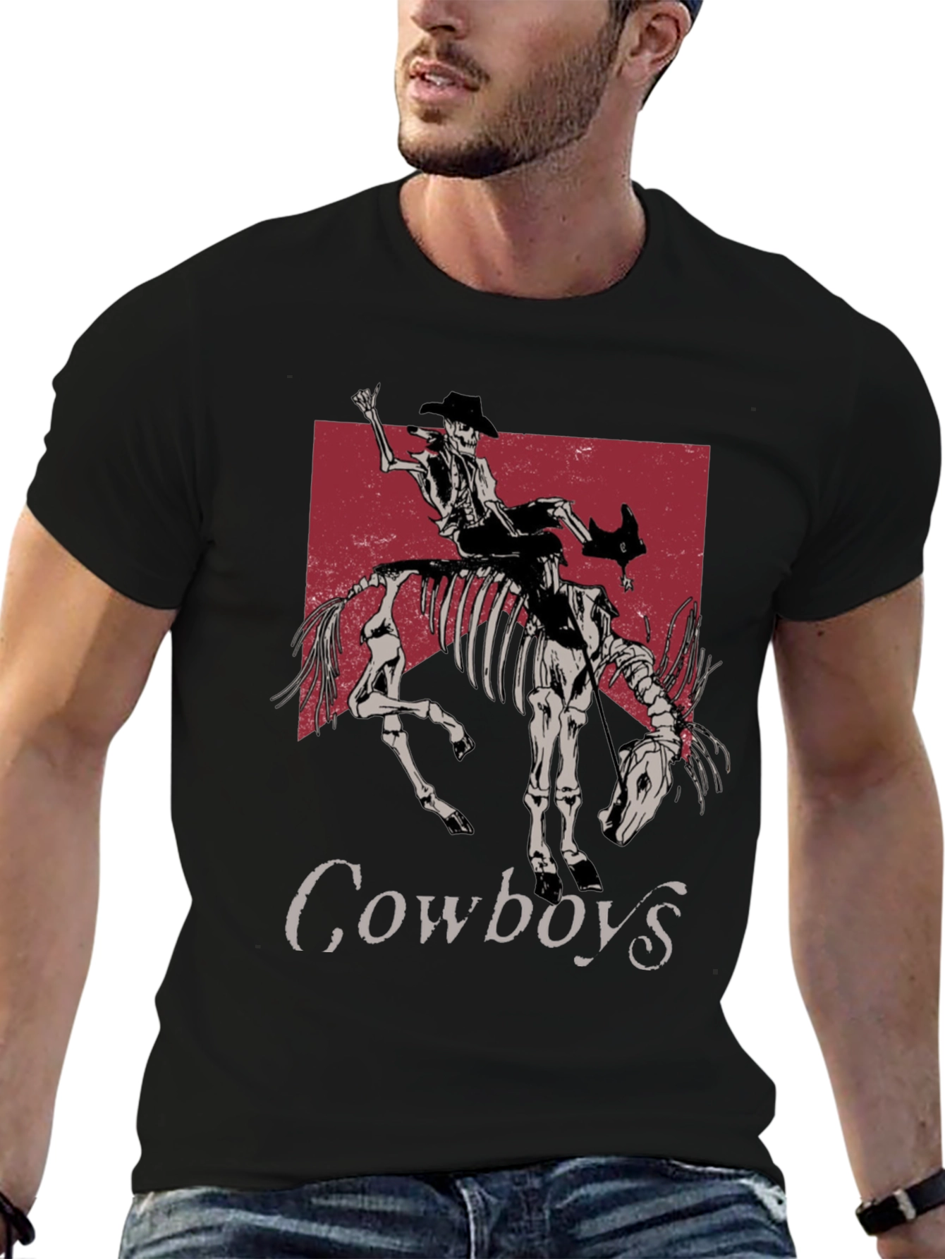 Skeleton Cowboy Riding T-Shirt - Western Style