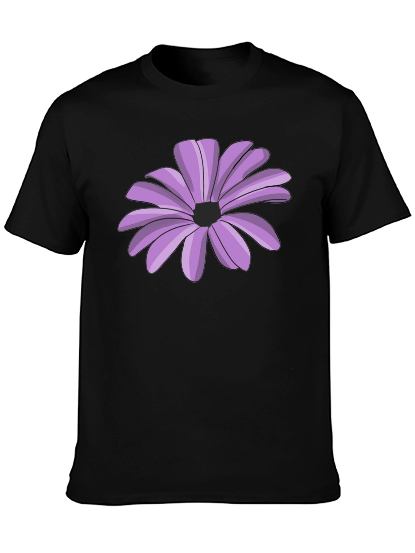 Black T-Shirt with Purple Flower Graphic