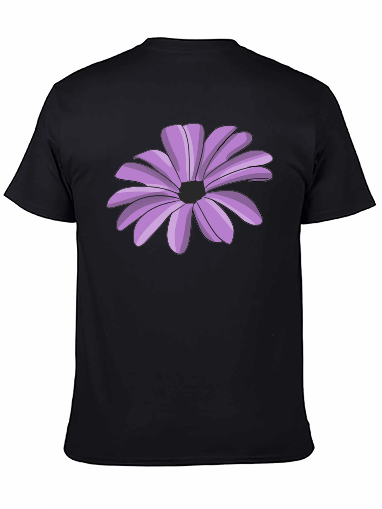 Black T-Shirt with Purple Flower Graphic
