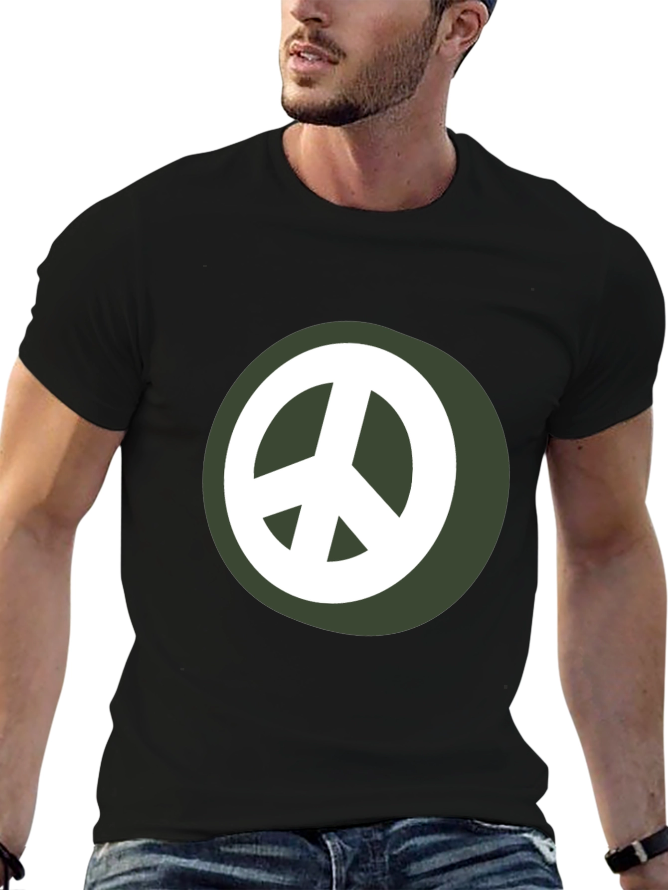 Peace Sign Graphic Tee - Black Casual Shirt