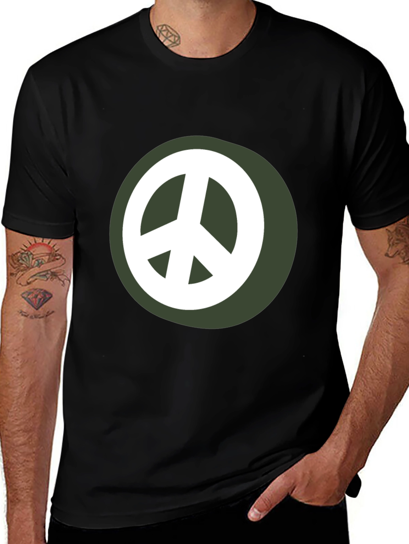 Peace Sign Graphic Tee - Black Casual Shirt