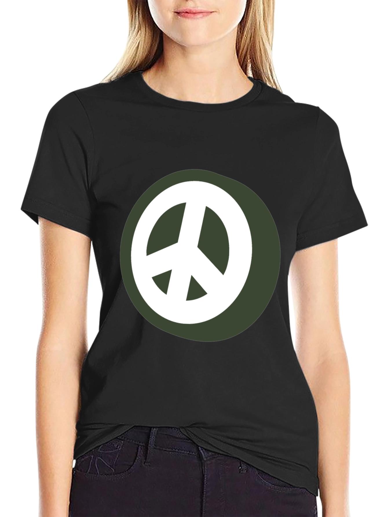 Peace Sign Graphic Tee - Black Casual Shirt