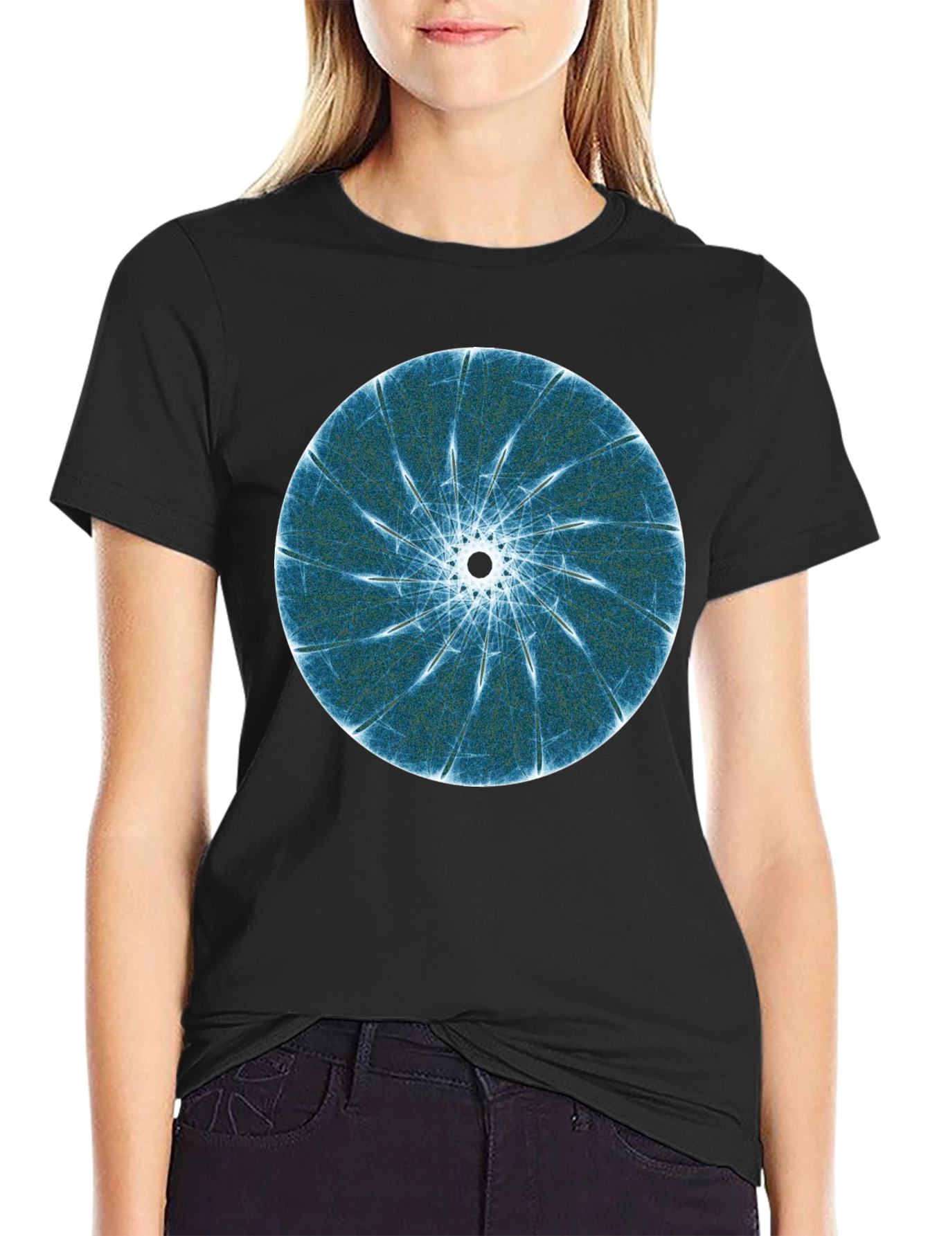 Abstract Fractal Print Black T-Shirt