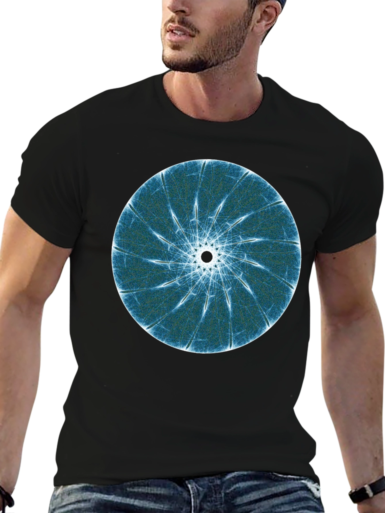 Abstract Fractal Print Black T-Shirt