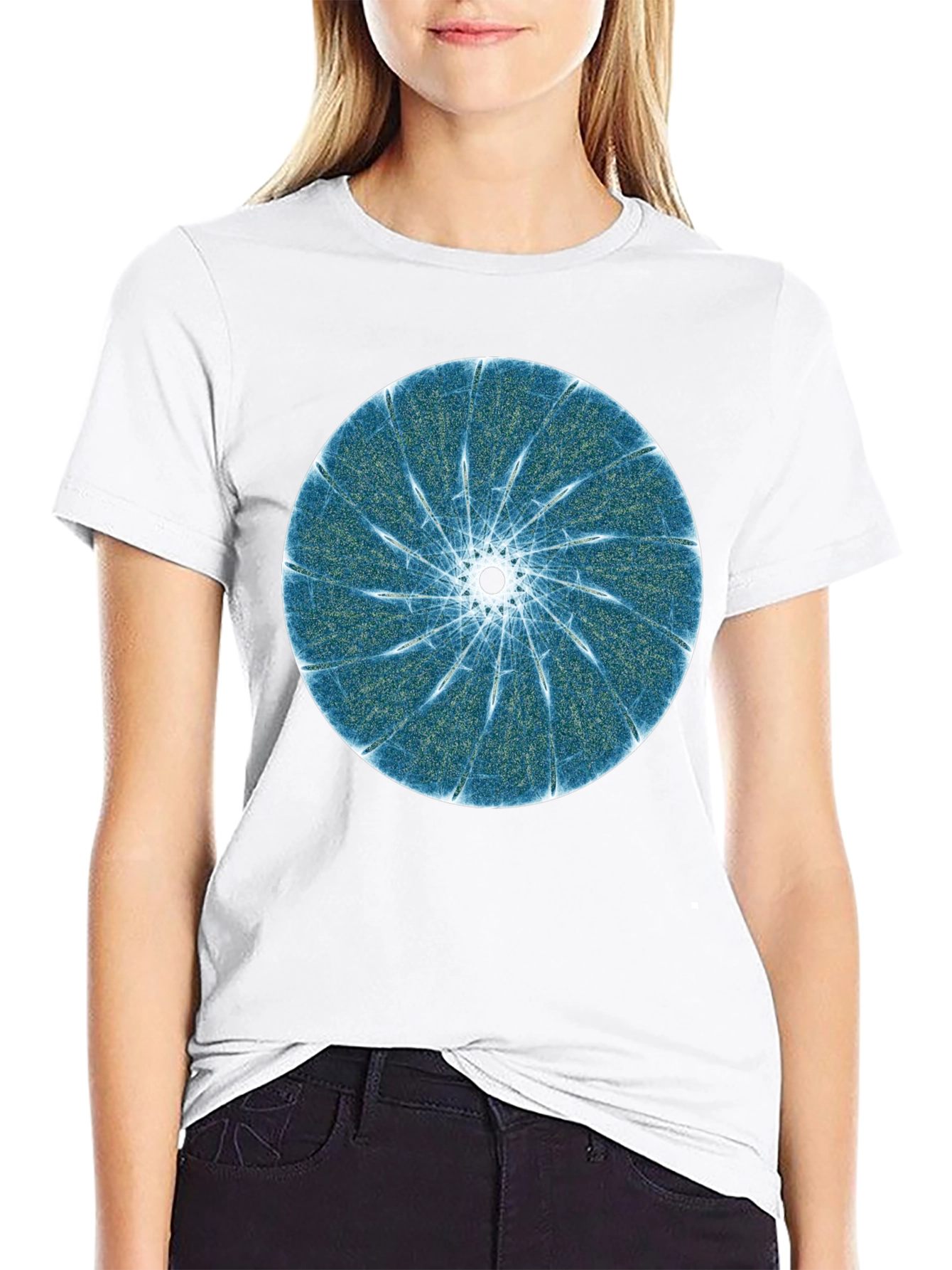 Abstract Fractal Print Black T-Shirt