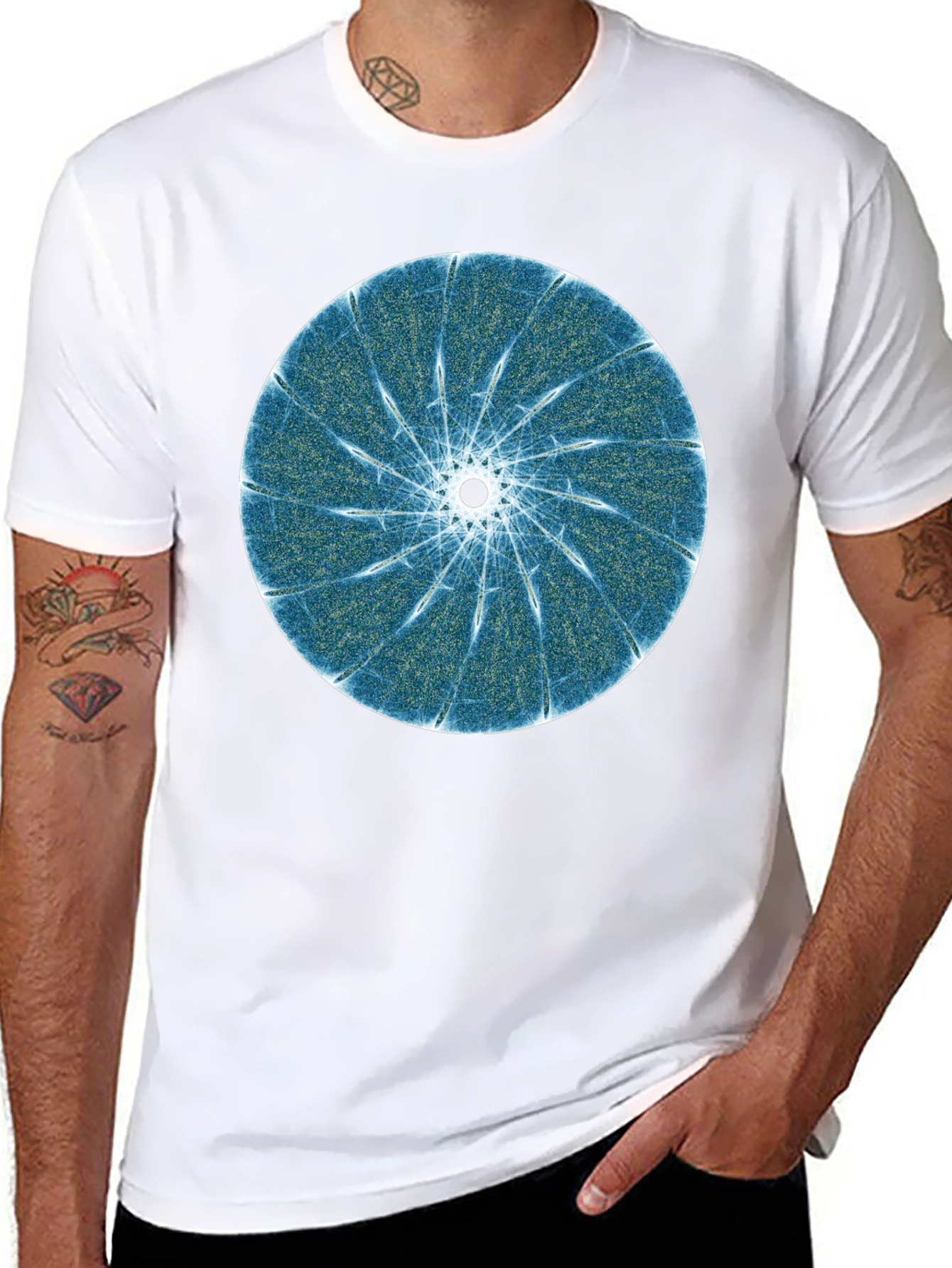 Abstract Fractal Print Black T-Shirt