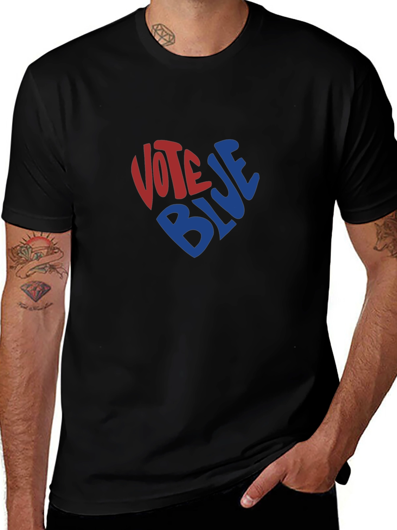 Vote Blue Heart Graphic Tee - Black
