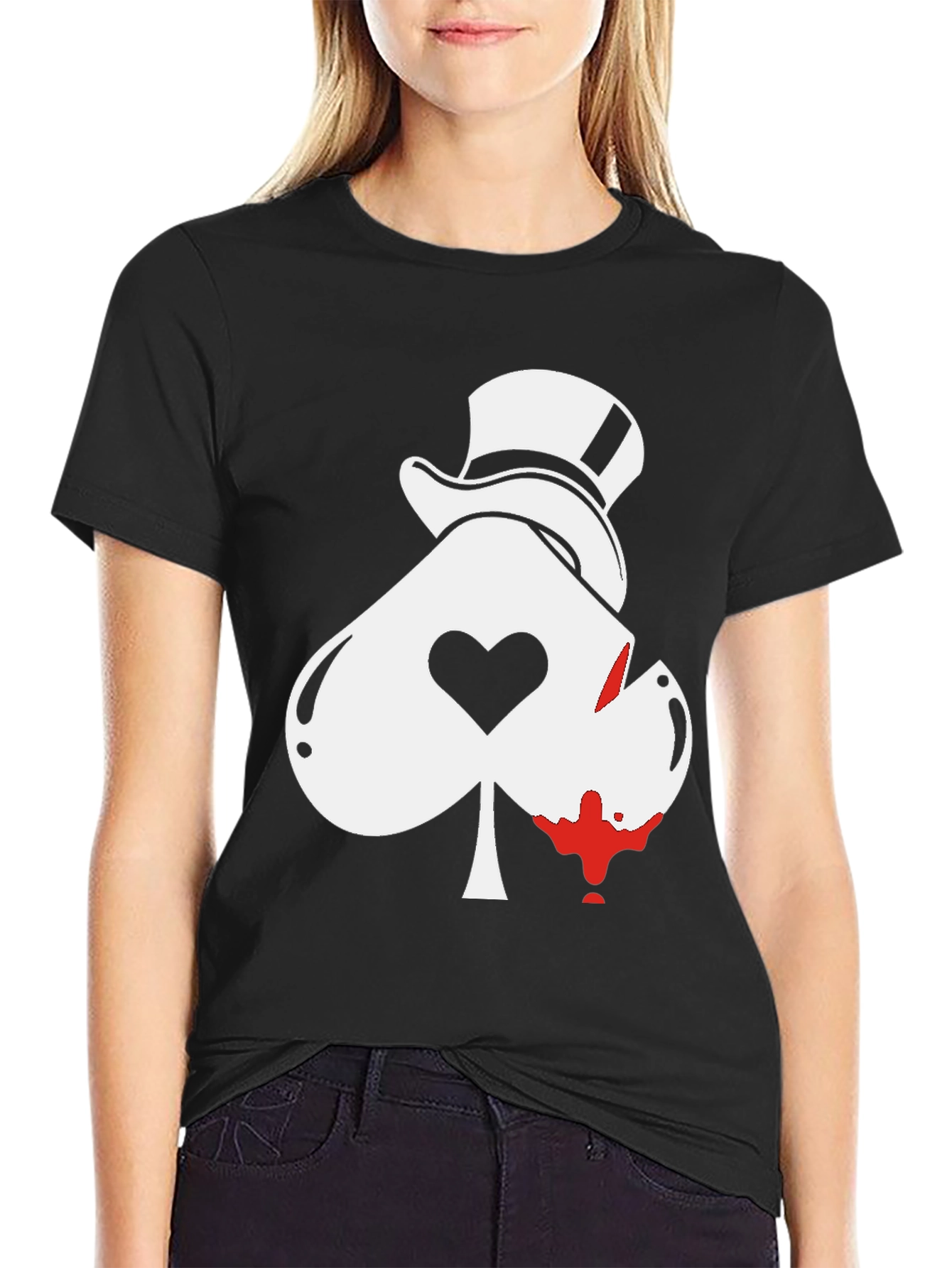 Ace Spade Top Hat Graphic Tee - Black
