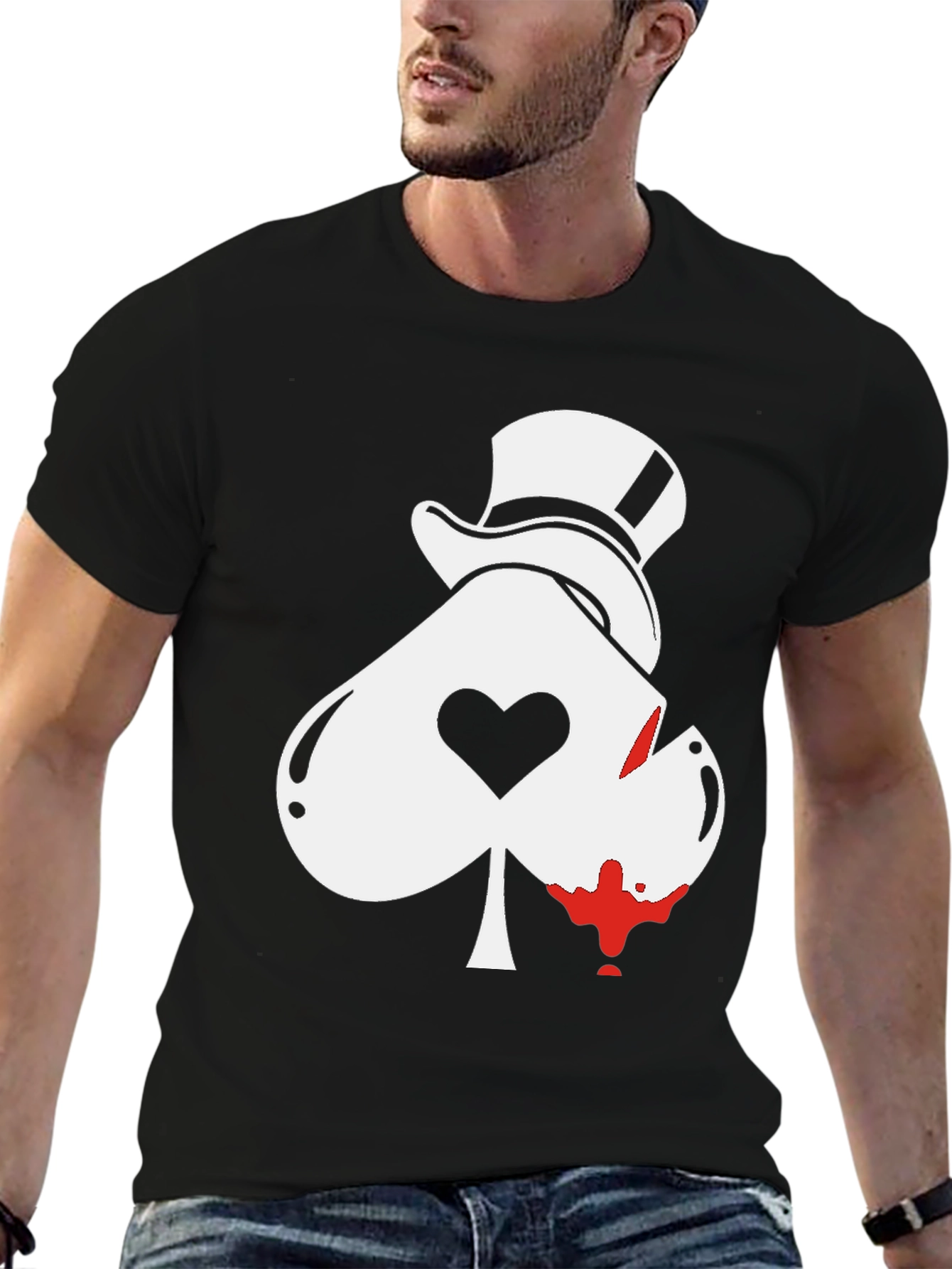 Ace Spade Top Hat Graphic Tee - Black