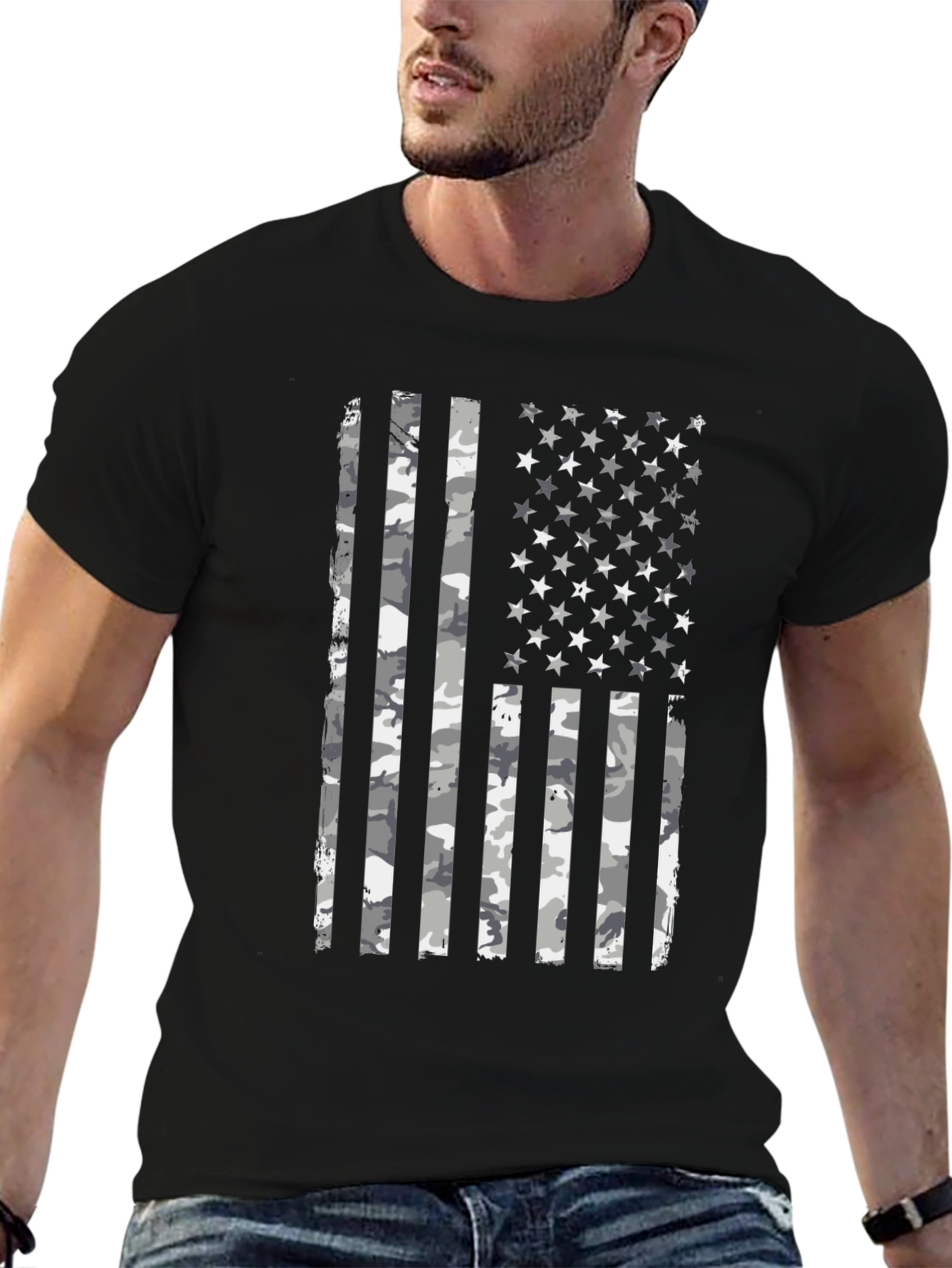 Patriotic Camo Flag Graphic T-Shirt