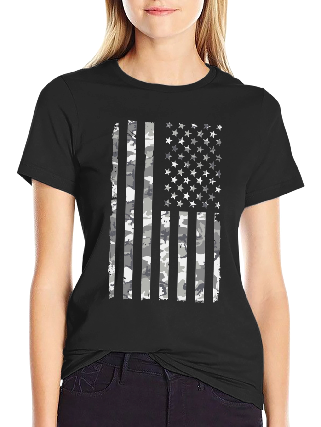 Patriotic Camo Flag Graphic T-Shirt