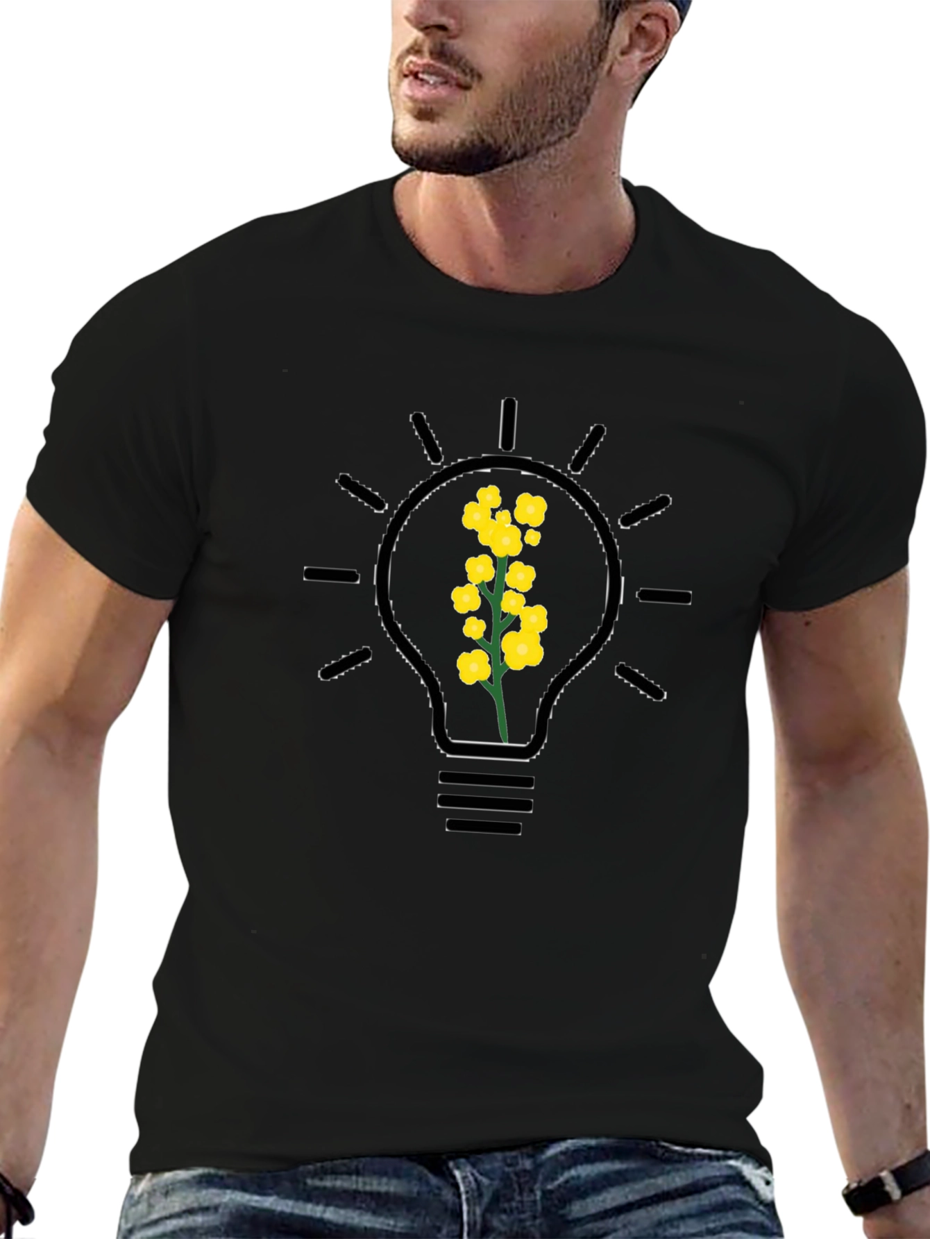Floral Bulb Graphic Tee - Black Cotton Blend