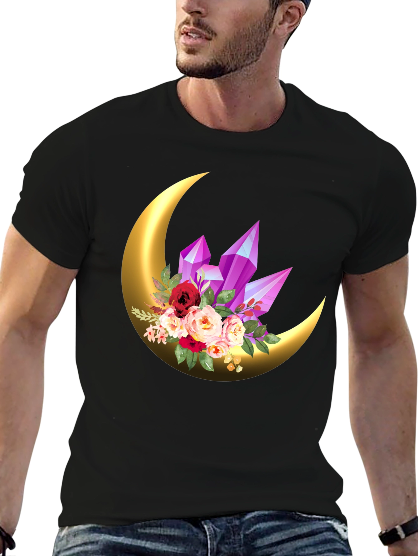 Crescent Moon Crystal Floral Graphic Tee