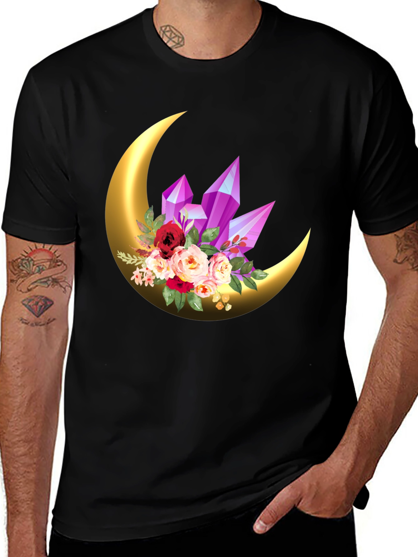 Crescent Moon Crystal Floral Graphic Tee
