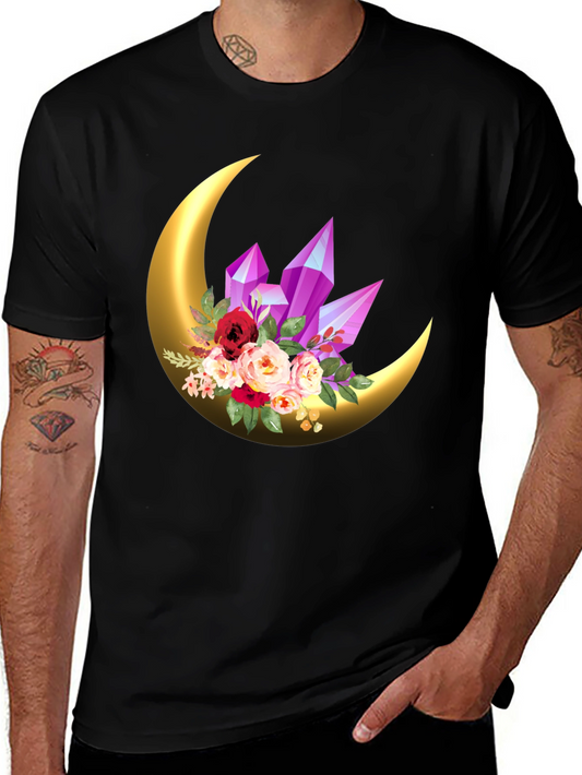 Crescent Moon Crystal Floral Graphic Tee
