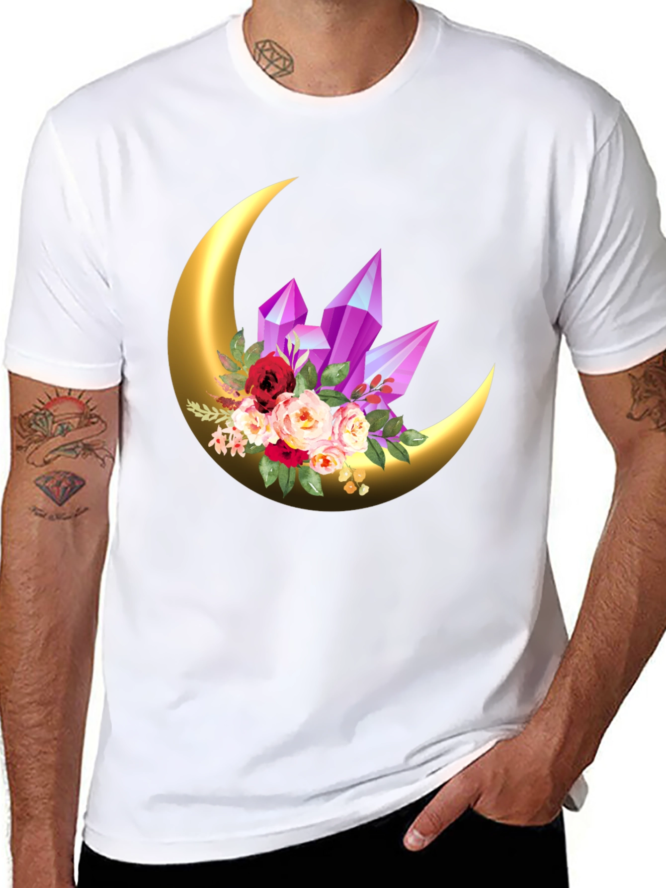 Crescent Moon Crystal Floral Graphic Tee