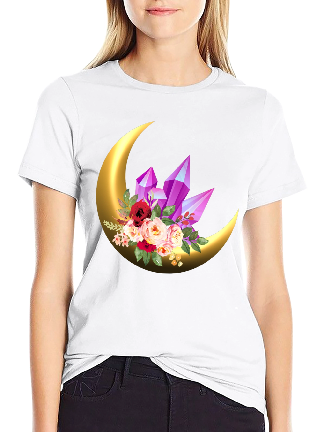 Crescent Moon Crystal Floral Graphic Tee