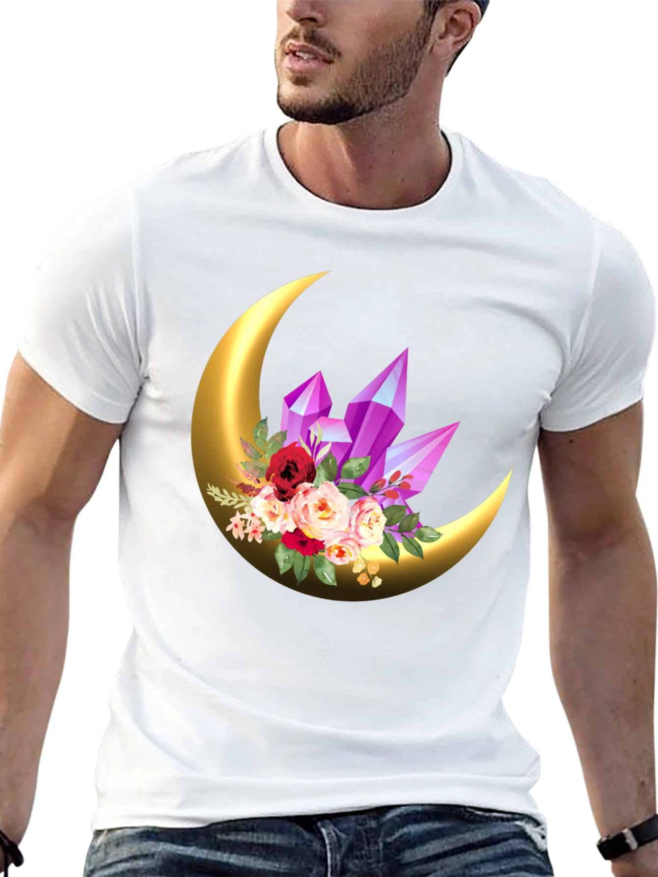 Crescent Moon Crystal Floral Graphic Tee