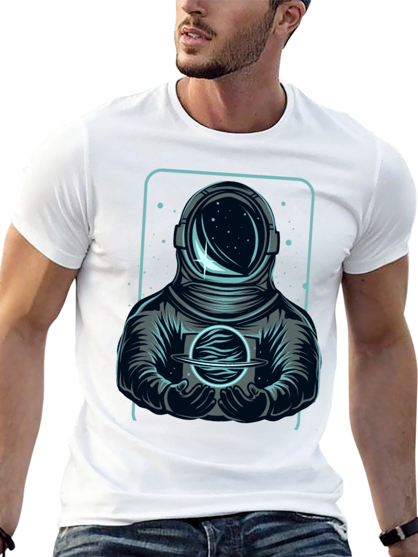 Astronaut Holding Planet Graphic Tee