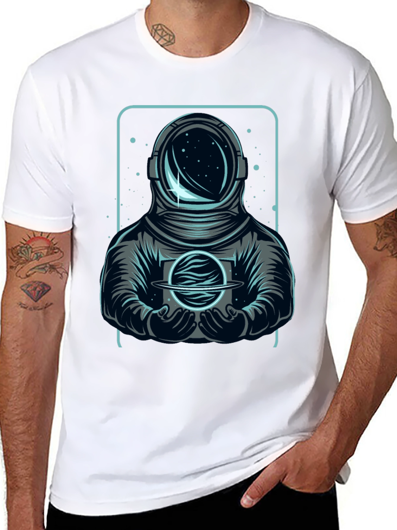 Astronaut Holding Planet Graphic Tee