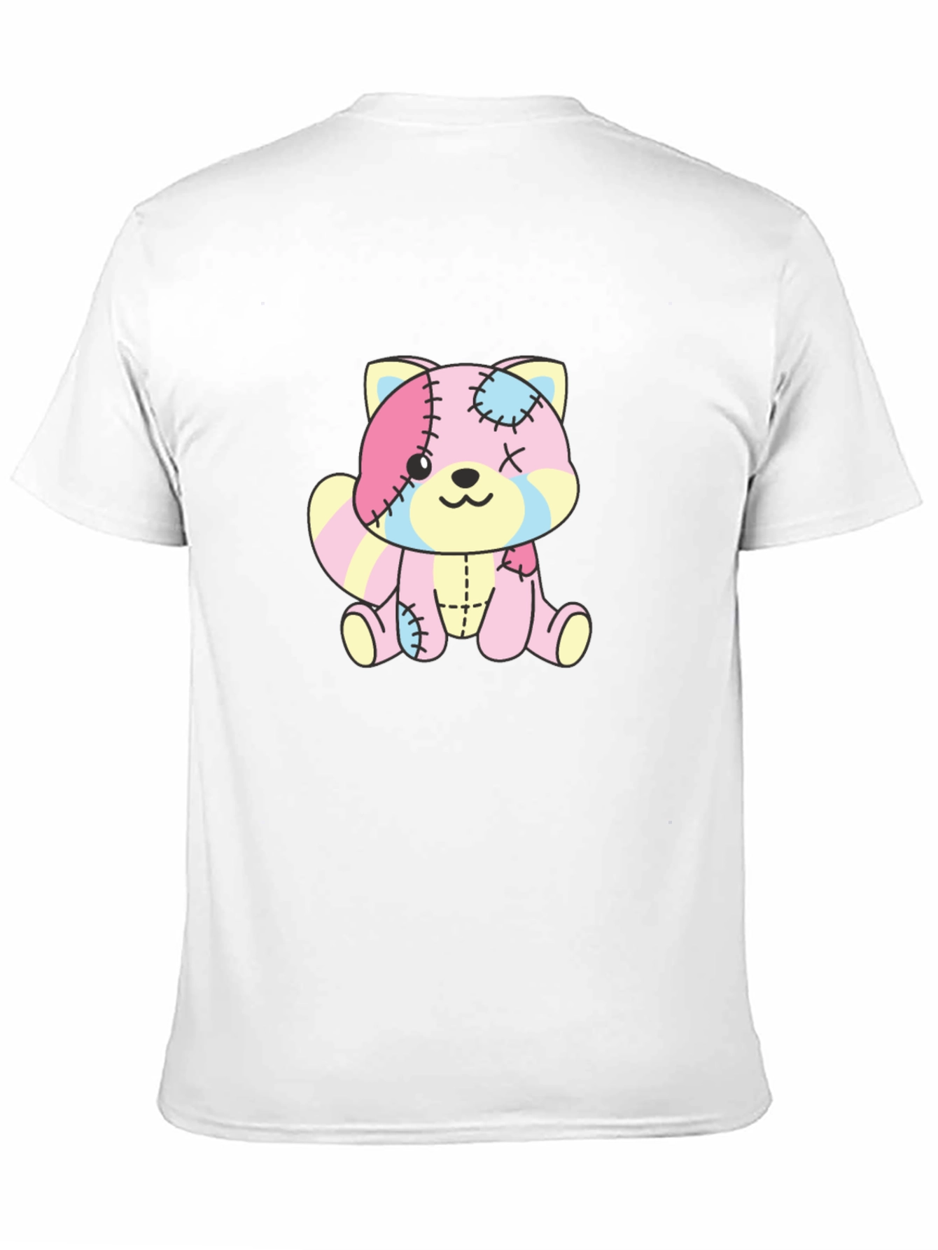 Cute Patchwork Bear Graphic Black T-Shirt