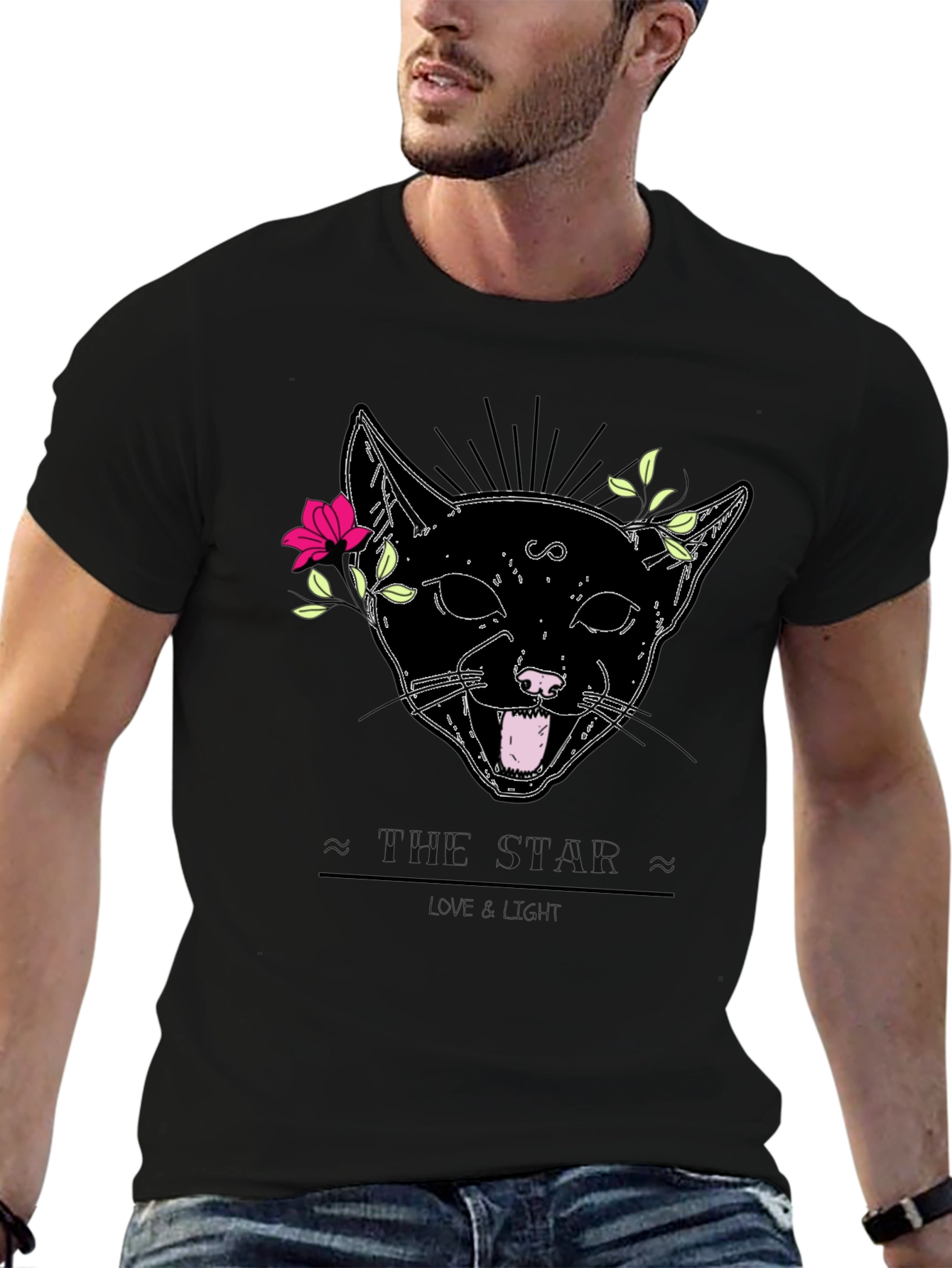 Mystic Cat Graphic Tee - Black