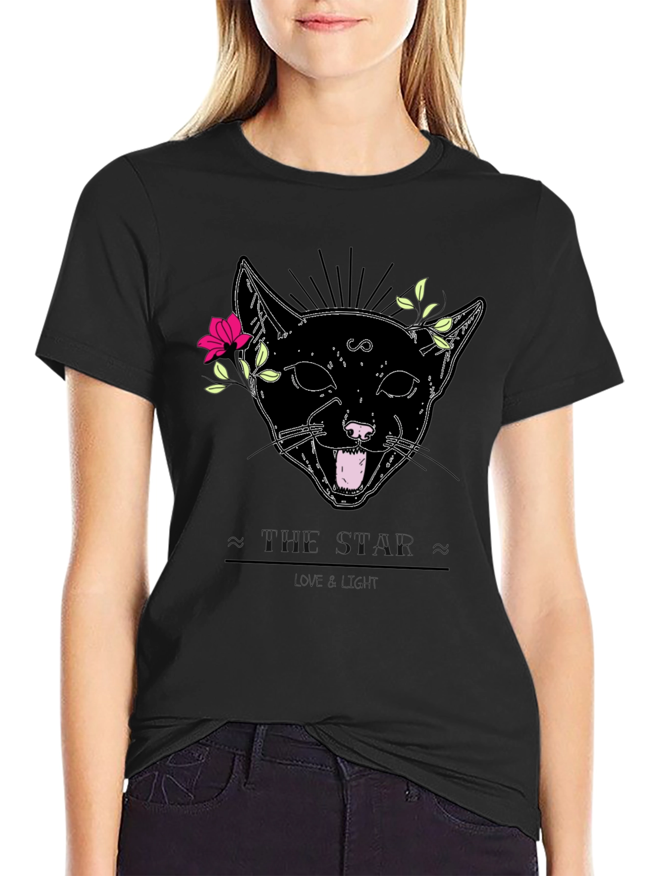 Mystic Cat Graphic Tee - Black